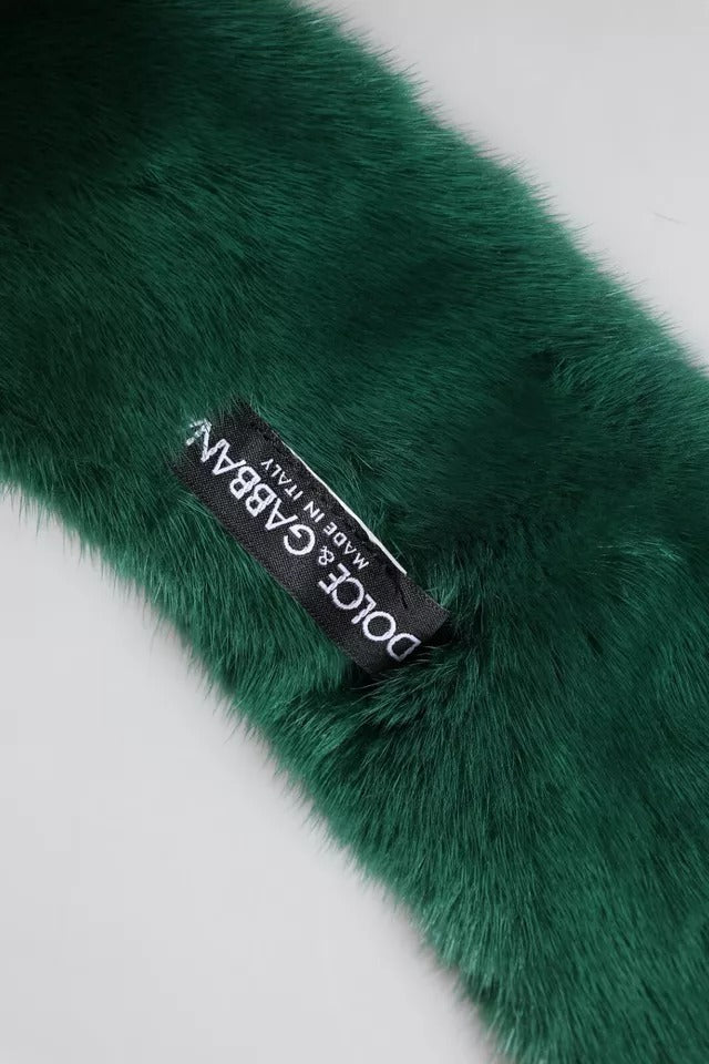 Dolce & Gabbana Green Mink Fur Collar Women Neck Wrap Women's Scarf