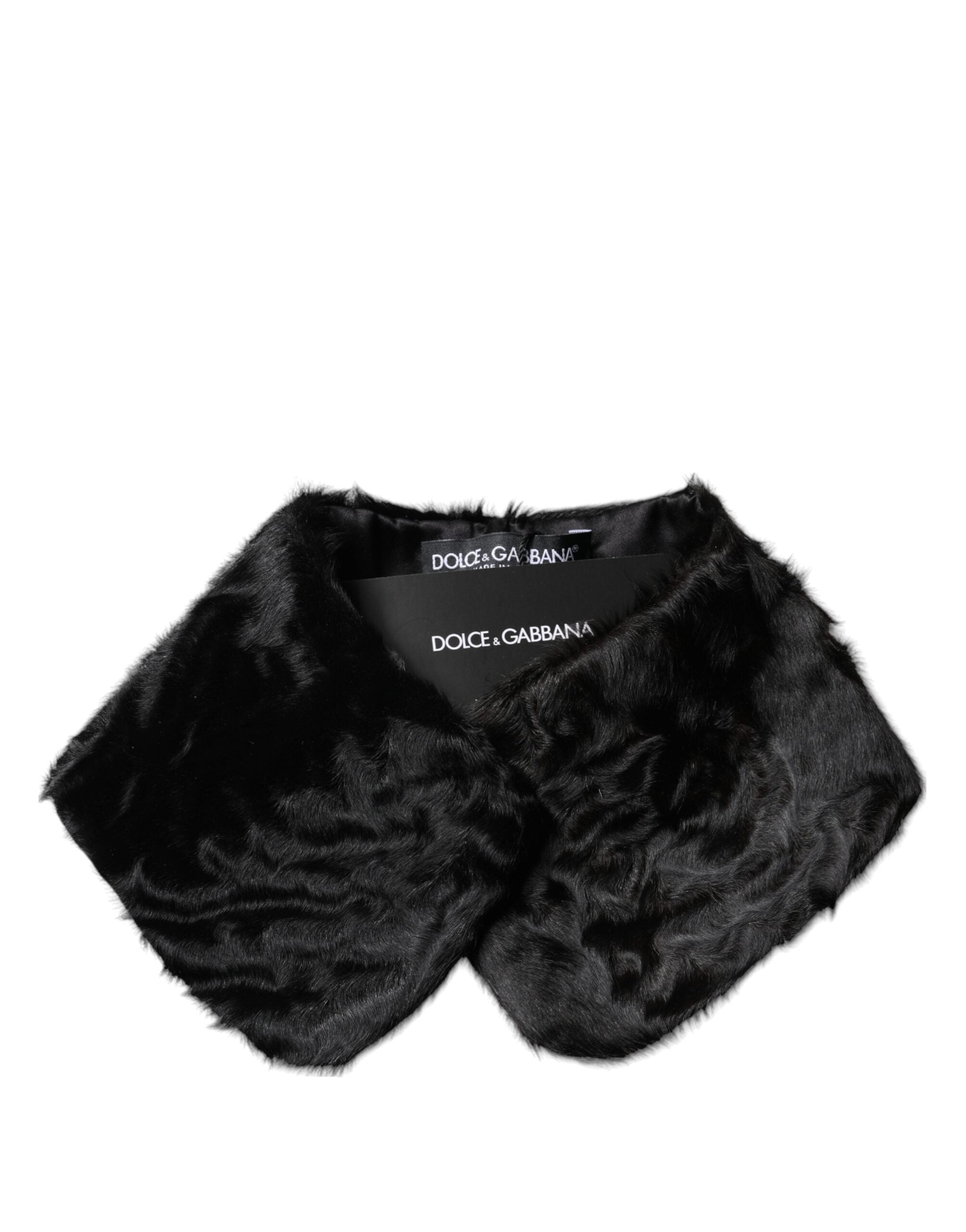 Dolce & Gabbana Black Lamb Fur Collar Women Neck Wrap Women's Scarf