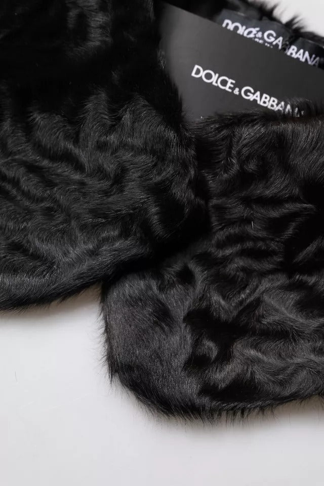 Dolce & Gabbana Black Lamb Fur Collar Women Neck Wrap Women's Scarf