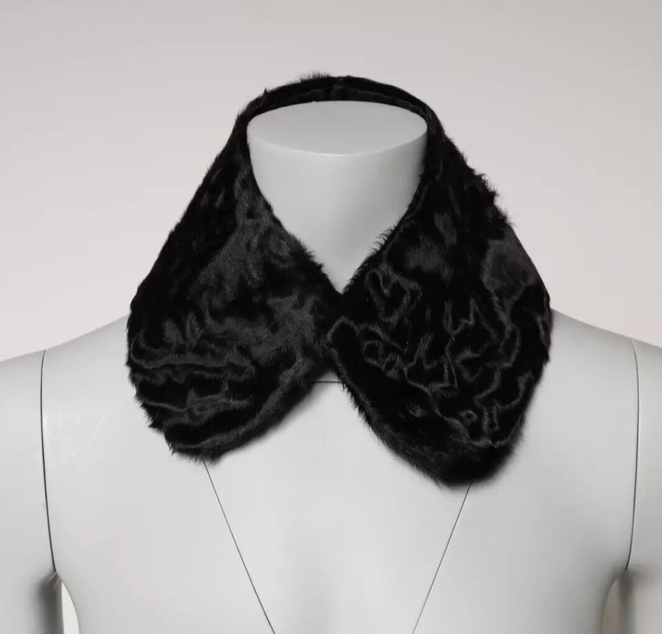 Dolce & Gabbana Black Lamb Fur Collar Women Neck Wrap Women's Scarf