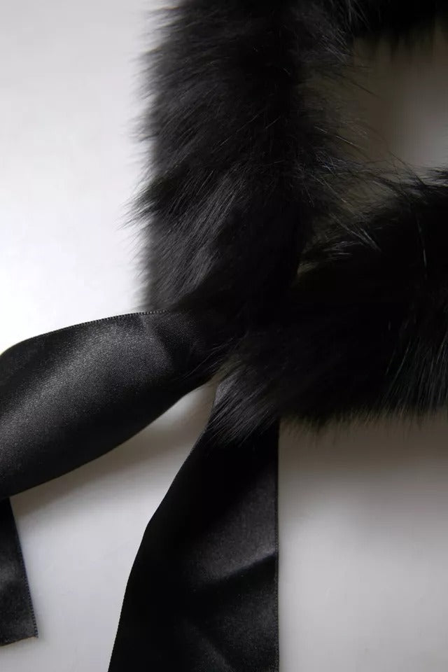 Dolce & Gabbana Black Fur Shoulder Collar Wrap Shawl Women's Scarf