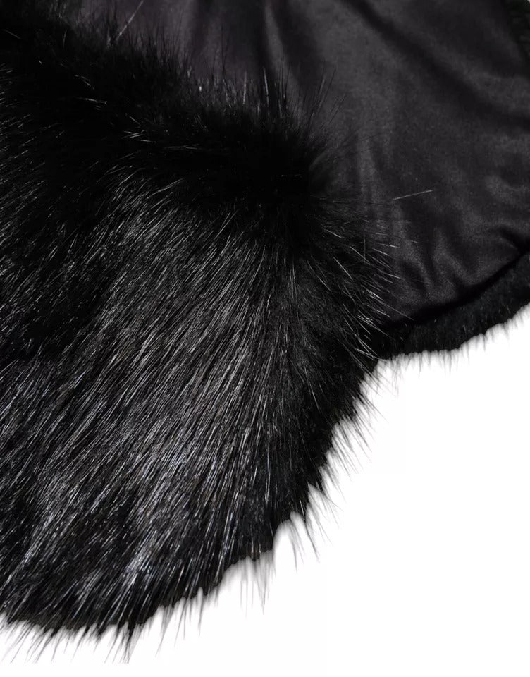 Dolce & Gabbana Black Fur Shawl Neck Wrap Cover Collar Women's Scarf