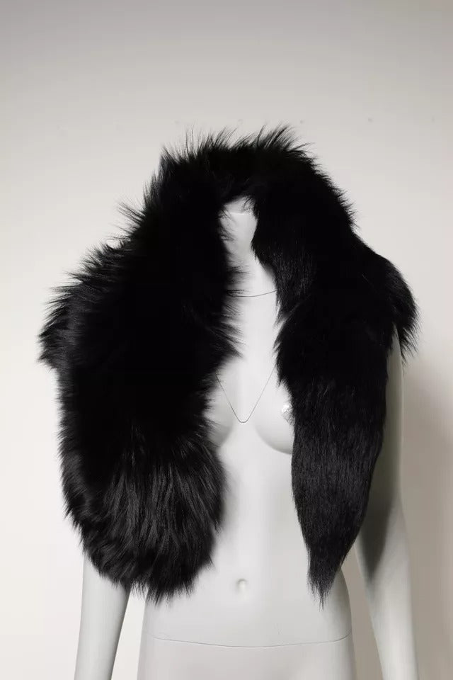 Dolce & Gabbana Black Fox Fur Neck Wrap Warmer Winter Women's Scarf