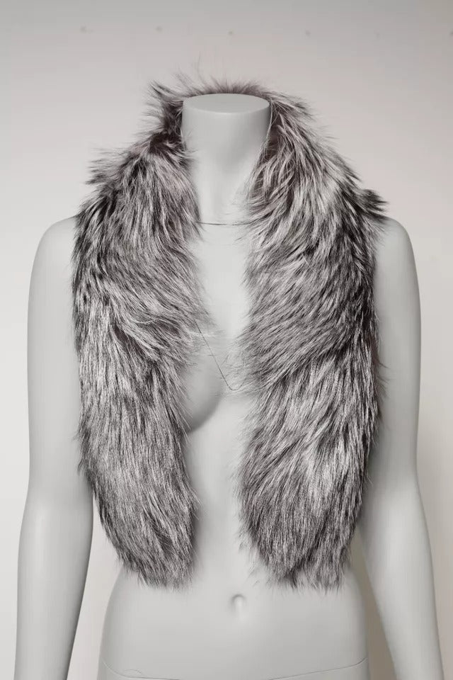 Dolce & Gabbana Gray Fox Fur Neck Wrap Warmer Winter Women's Scarf