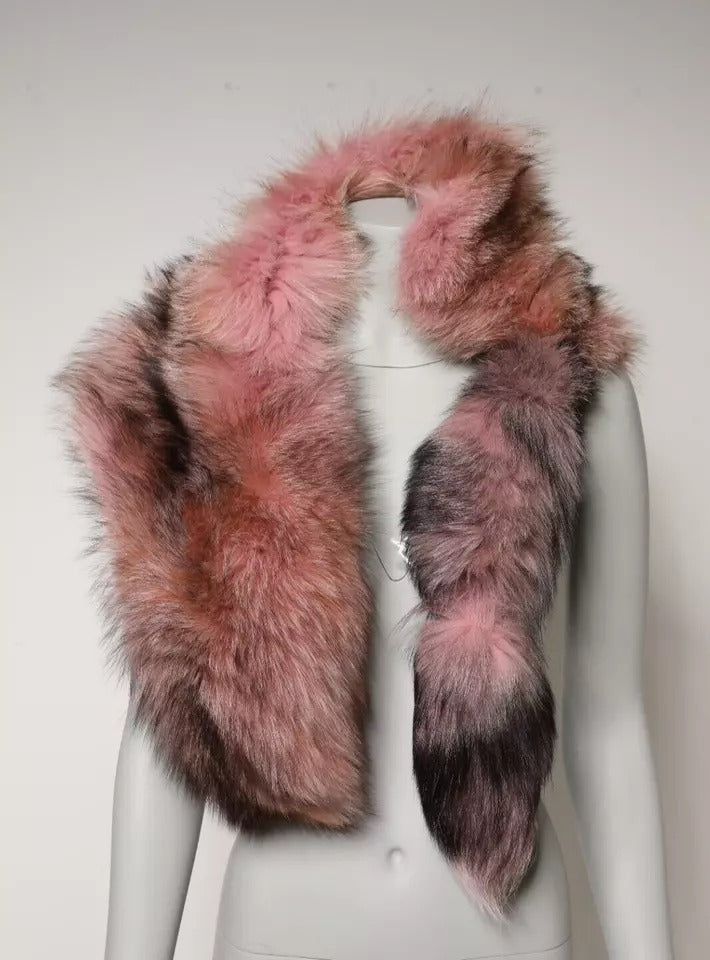 Dolce & Gabbana Pink Frost Fox Fur Neck Warmer Winter Women's Scarf