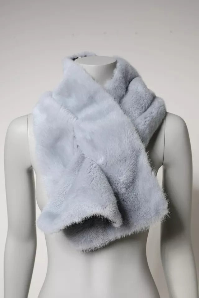 Dolce & Gabbana Powder Blue Mink Fur Neck Warmer Women's Scarf