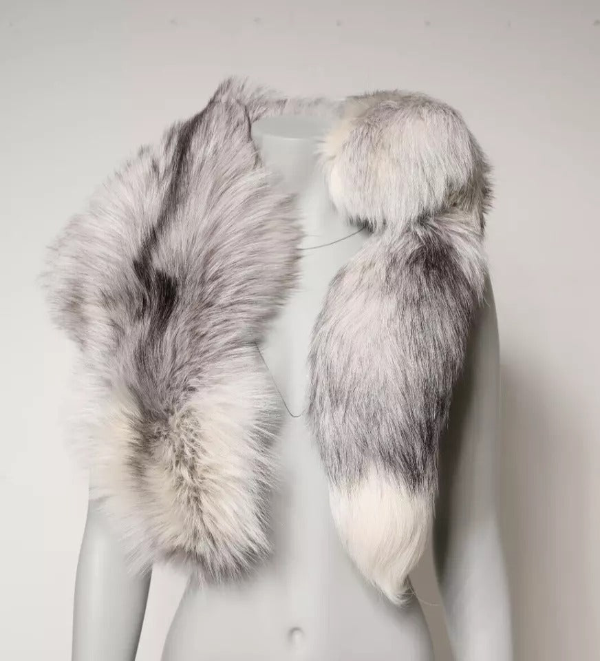 Dolce & Gabbana White Fox Fur Neck Wrap Warmer Winter Women's Scarf