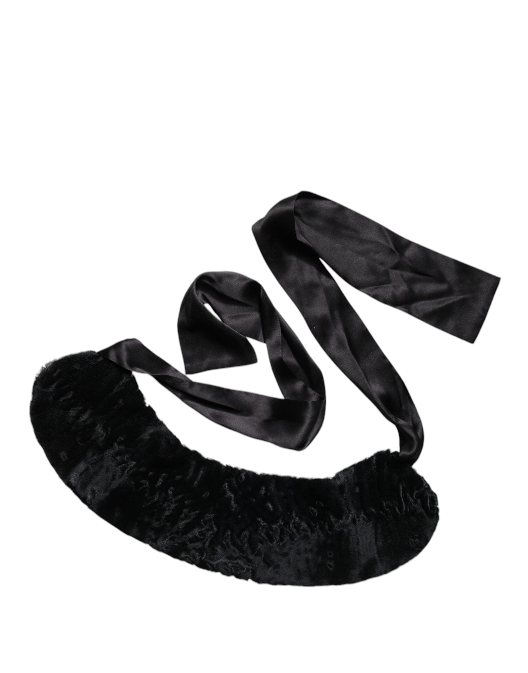 Dolce & Gabbana Black Lamb Fur Women Neck Warmer Winter Women's Scarf