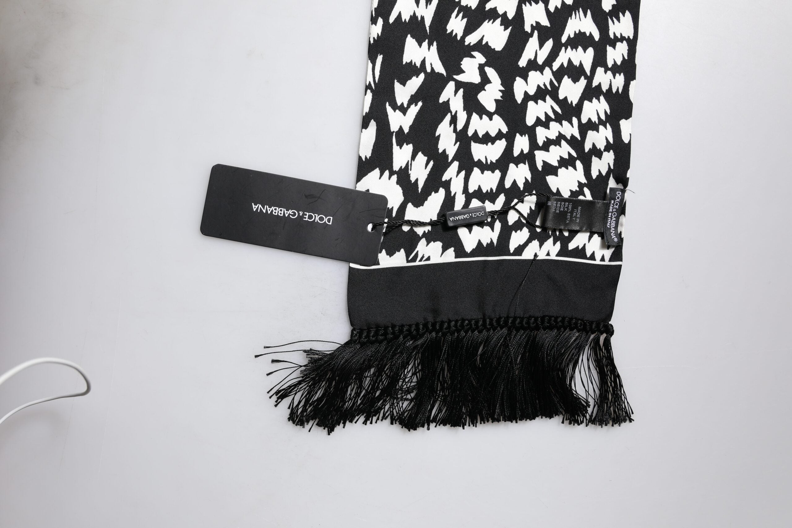 Dolce & Gabbana Black White Patterned Fringes Shawl Women's Scarf (Pre-Owned)