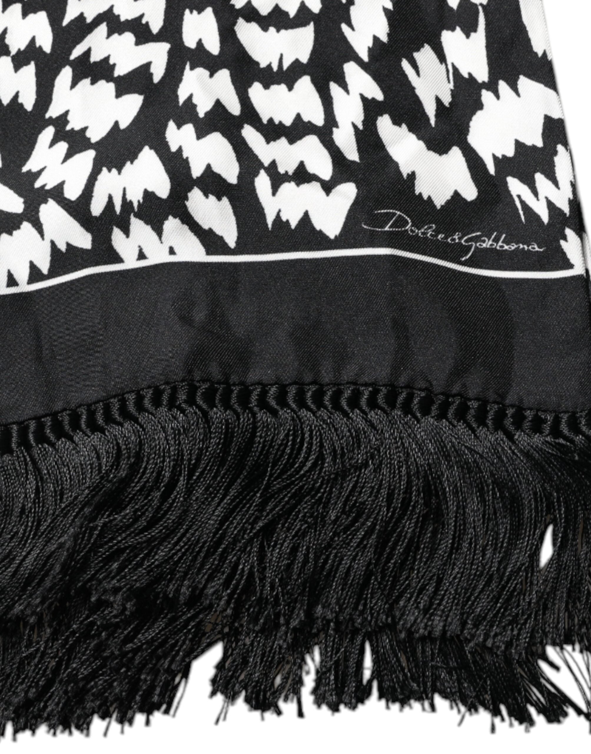 Dolce & Gabbana Black White Patterned Fringes Shawl Women's Scarf (Pre-Owned)