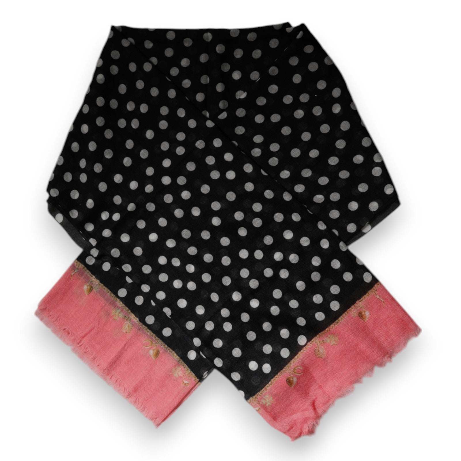 Dolce & Gabbana Black White Polka Dots Fringes Wrap Women's Scarf (Pre-Owned)