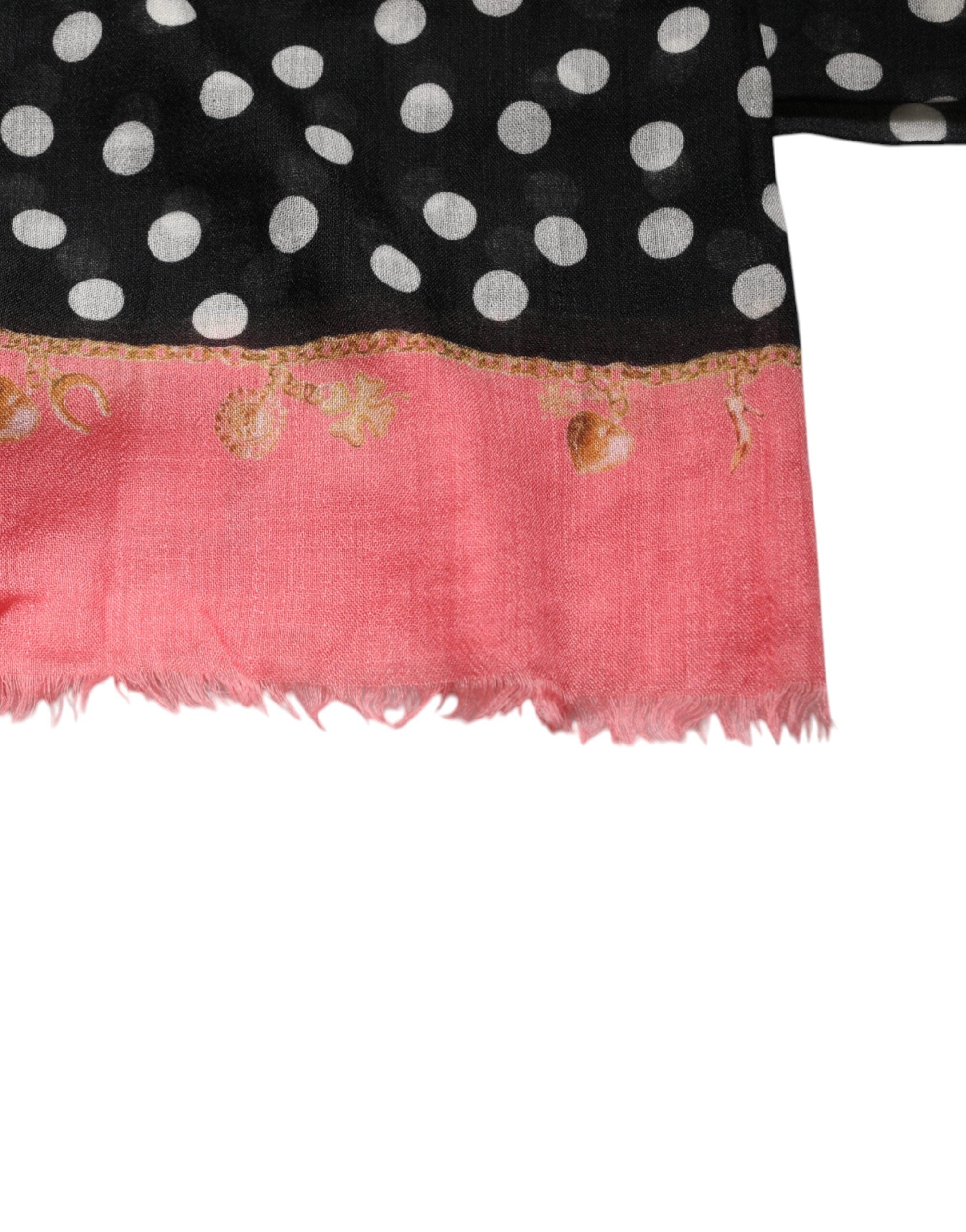 Dolce & Gabbana Black White Polka Dots Fringes Wrap Women's Scarf (Pre-Owned)
