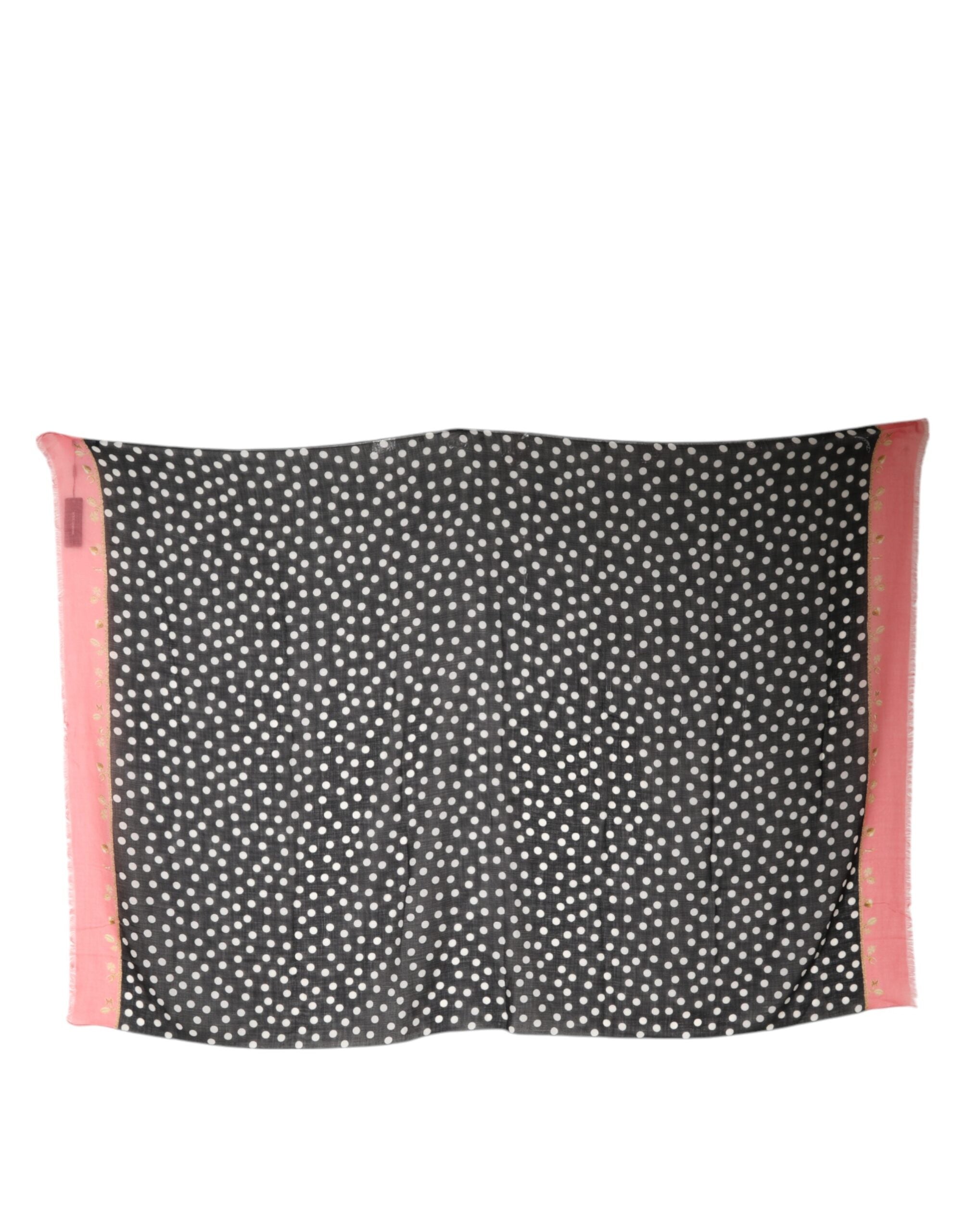 Dolce & Gabbana Black White Polka Dots Fringes Wrap Women's Scarf (Pre-Owned)