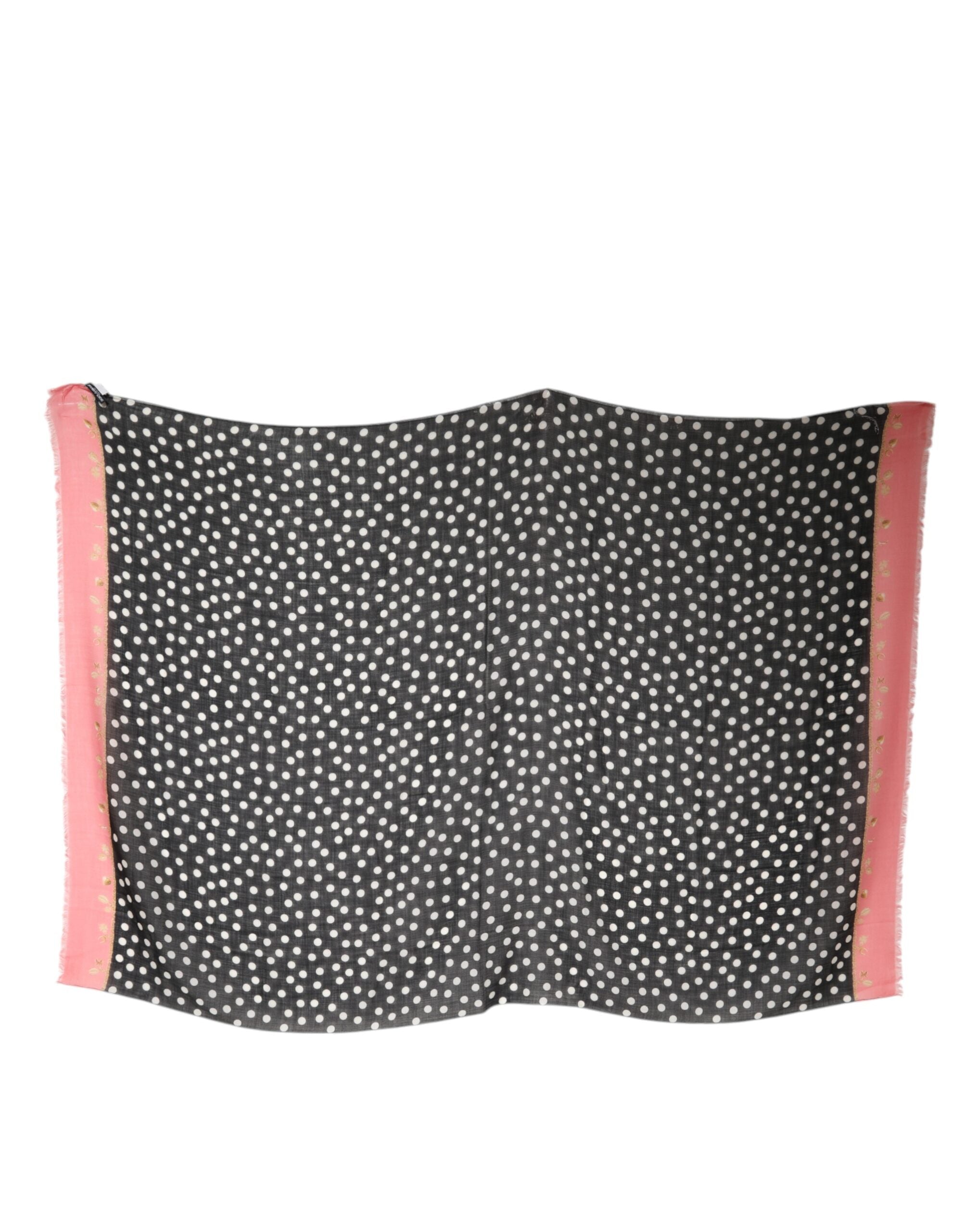Dolce & Gabbana Black White Polka Dots Fringes Wrap Women's Scarf (Pre-Owned)
