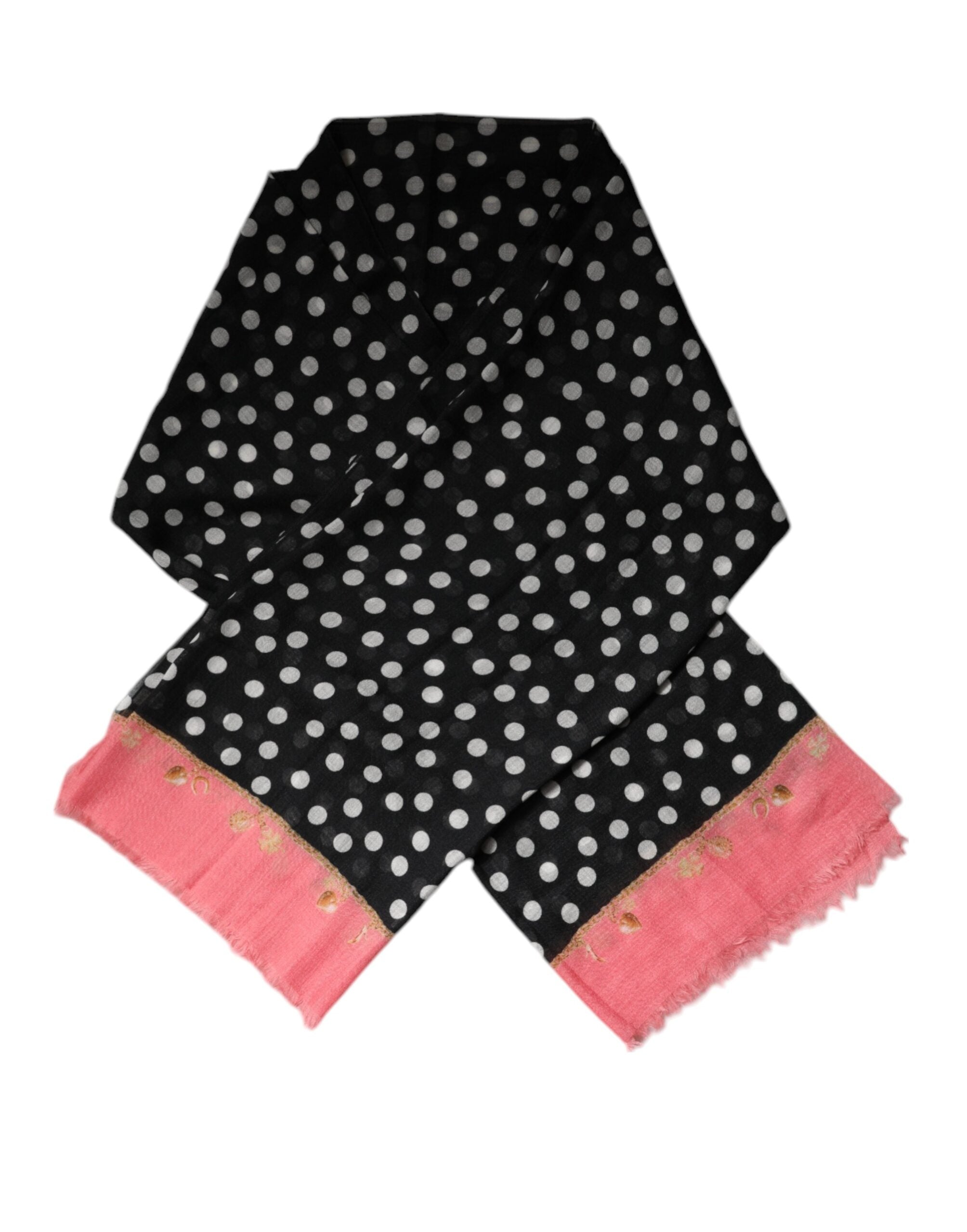 Dolce & Gabbana Black White Polka Dots Fringes Wrap Women's Scarf (Pre-Owned)
