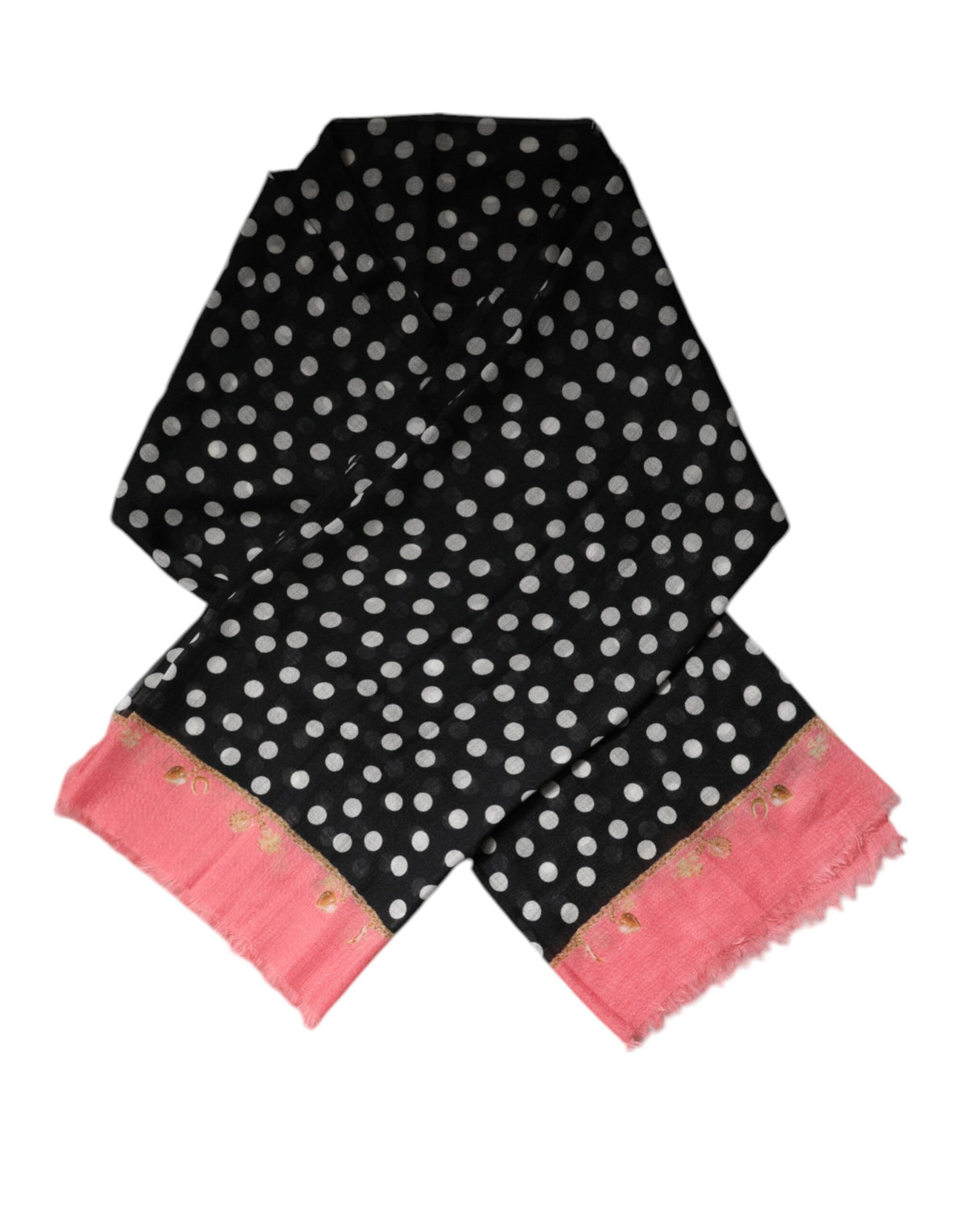 Dolce & Gabbana Black White Polka Dots Fringes Wrap Women's Scarf (Pre-Owned)