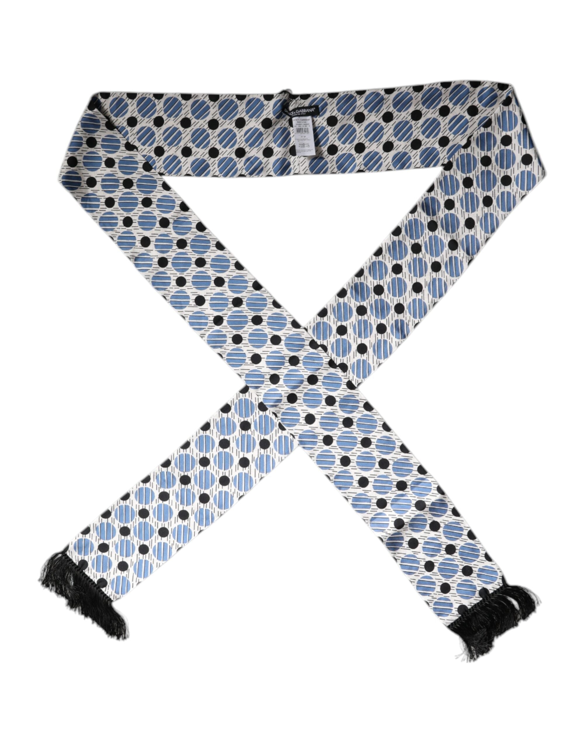 Dolce & Gabbana White Blue Polka Dotted Silk Skinny Men's Scarf (Pre-Owned)