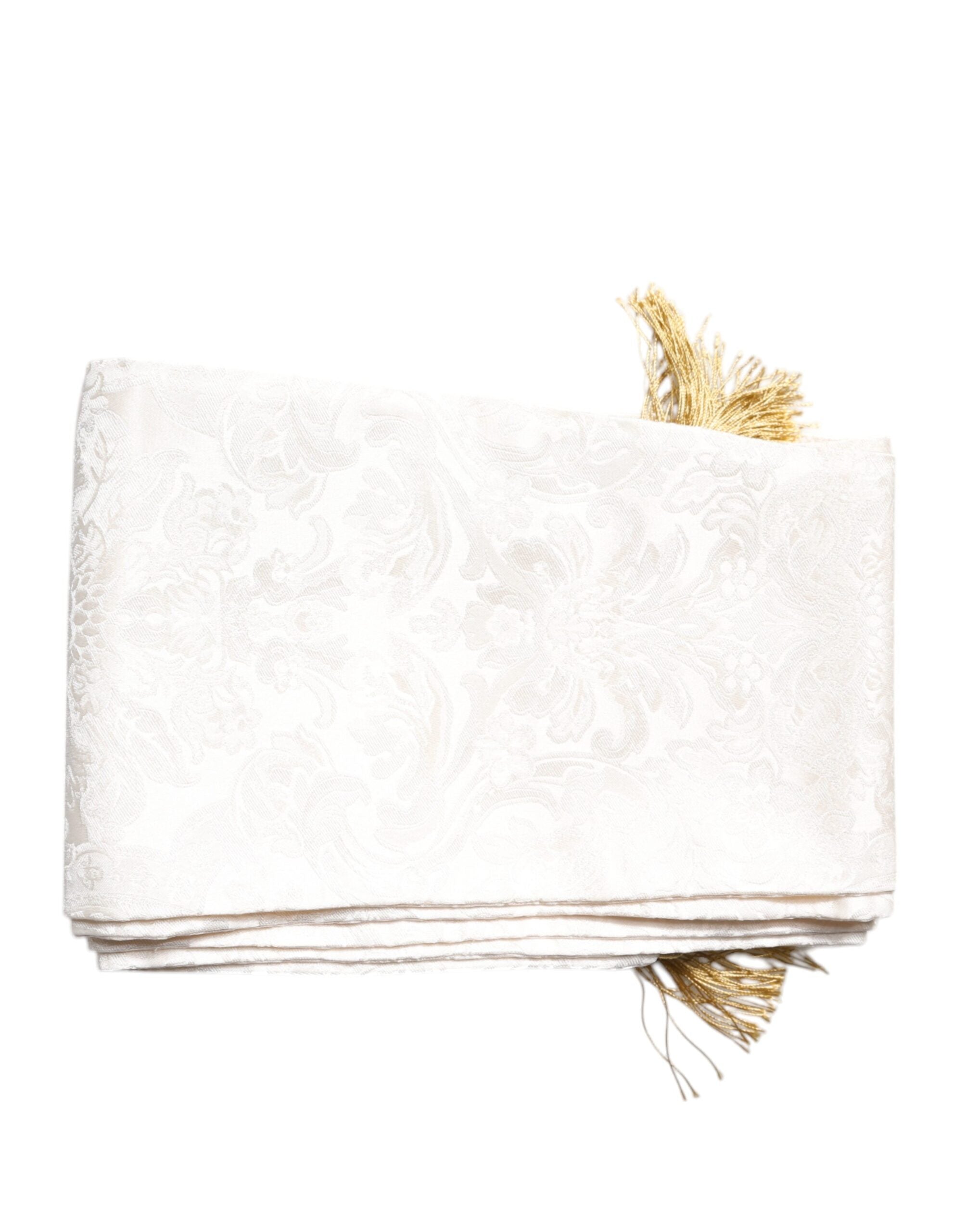 Dolce & Gabbana White Floral Jacquard Skinny Fringes Men's Scarf