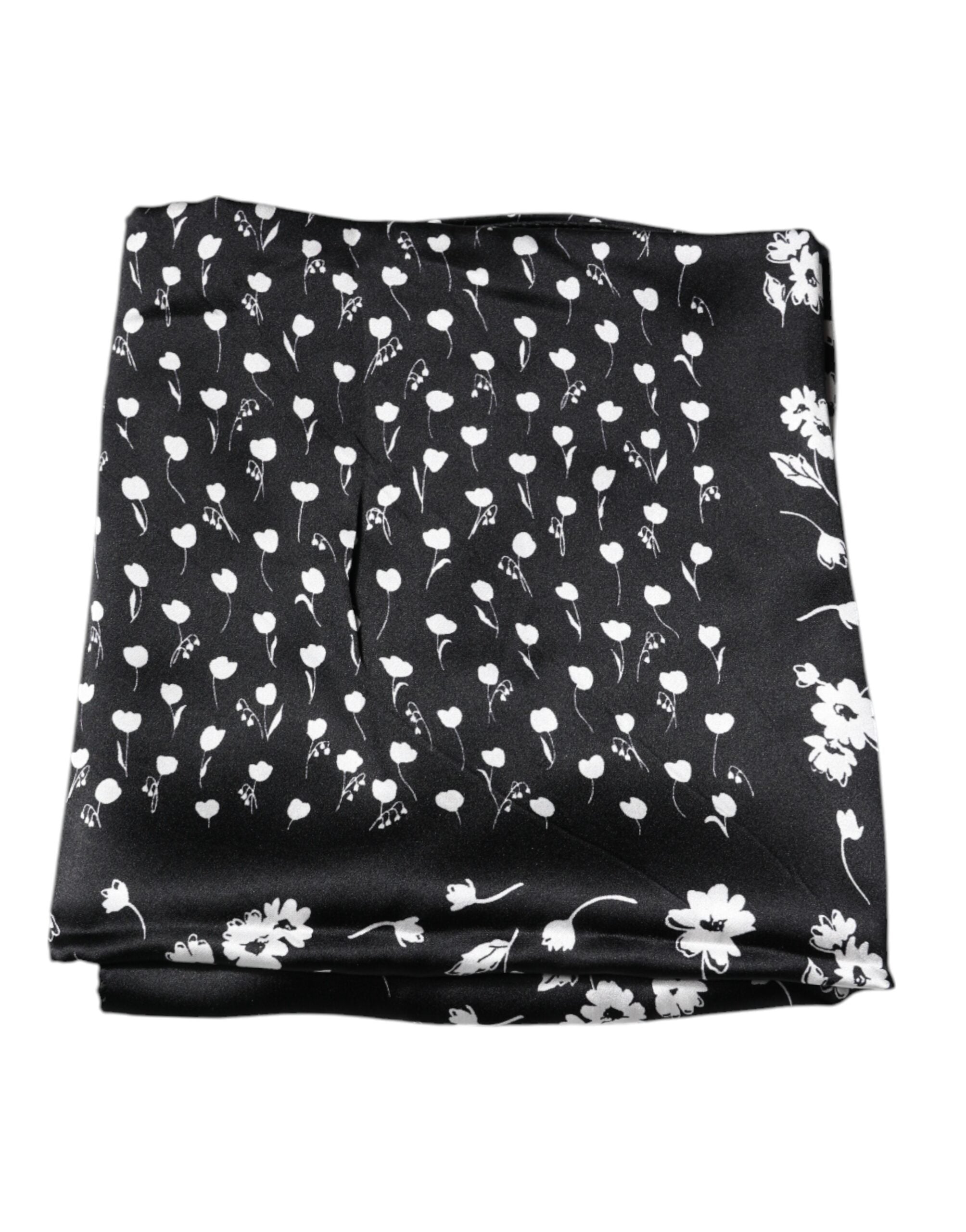 Dolce & Gabbana Black Floral Silk Square Wrap Shawl Women's Scarf