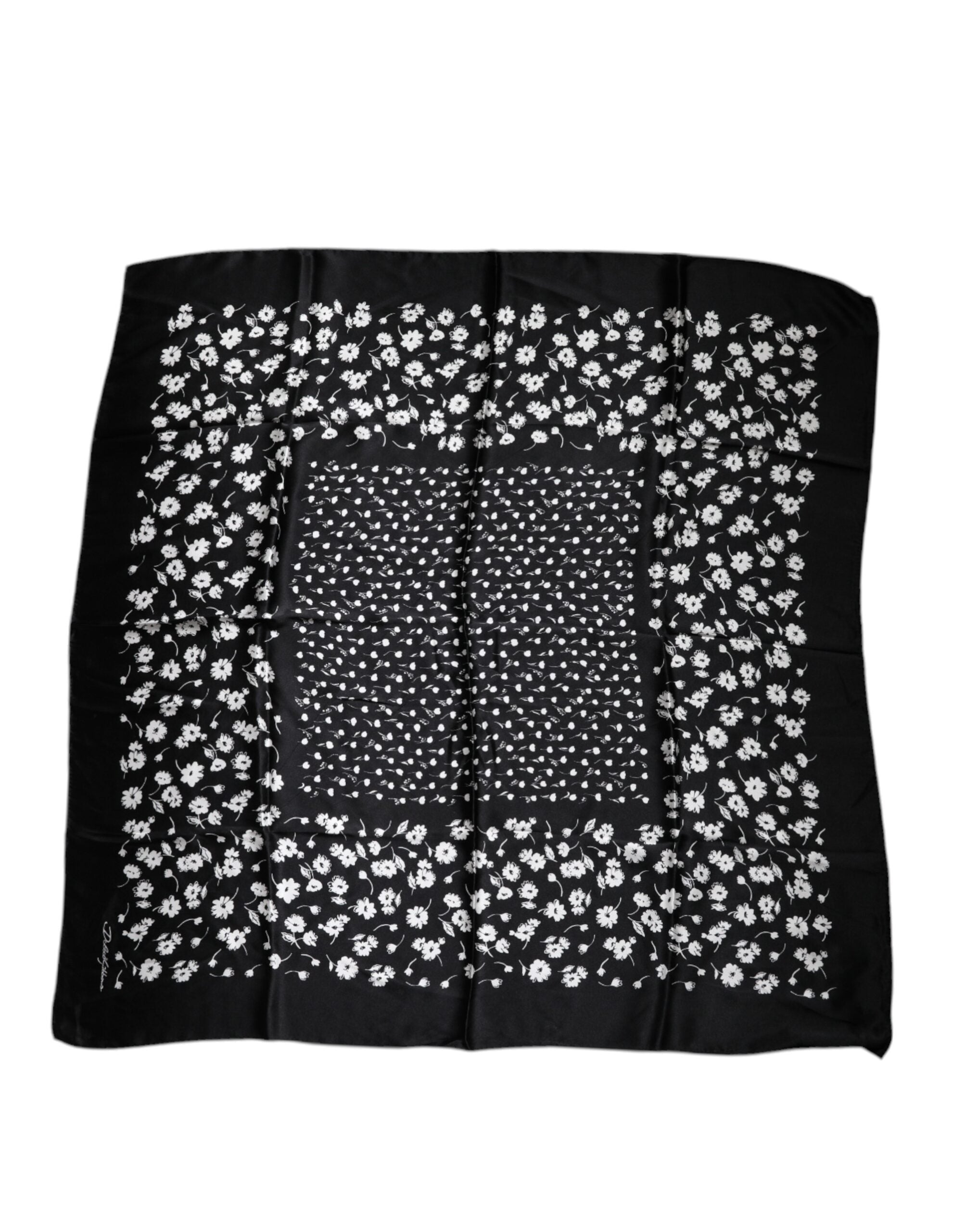Dolce & Gabbana Black Floral Silk Square Wrap Shawl Women's Scarf