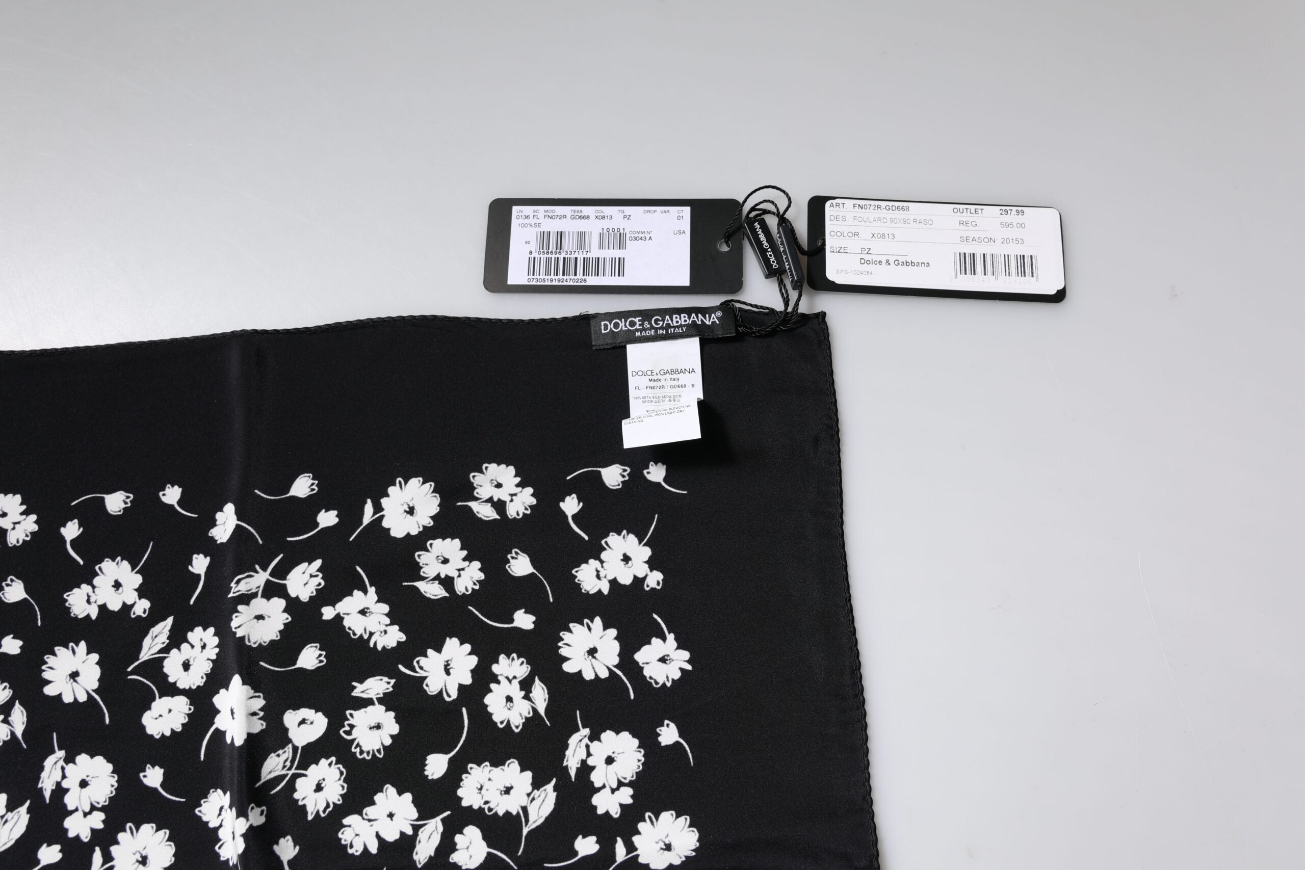 Dolce & Gabbana Black Floral Silk Square Wrap Shawl Women's Scarf
