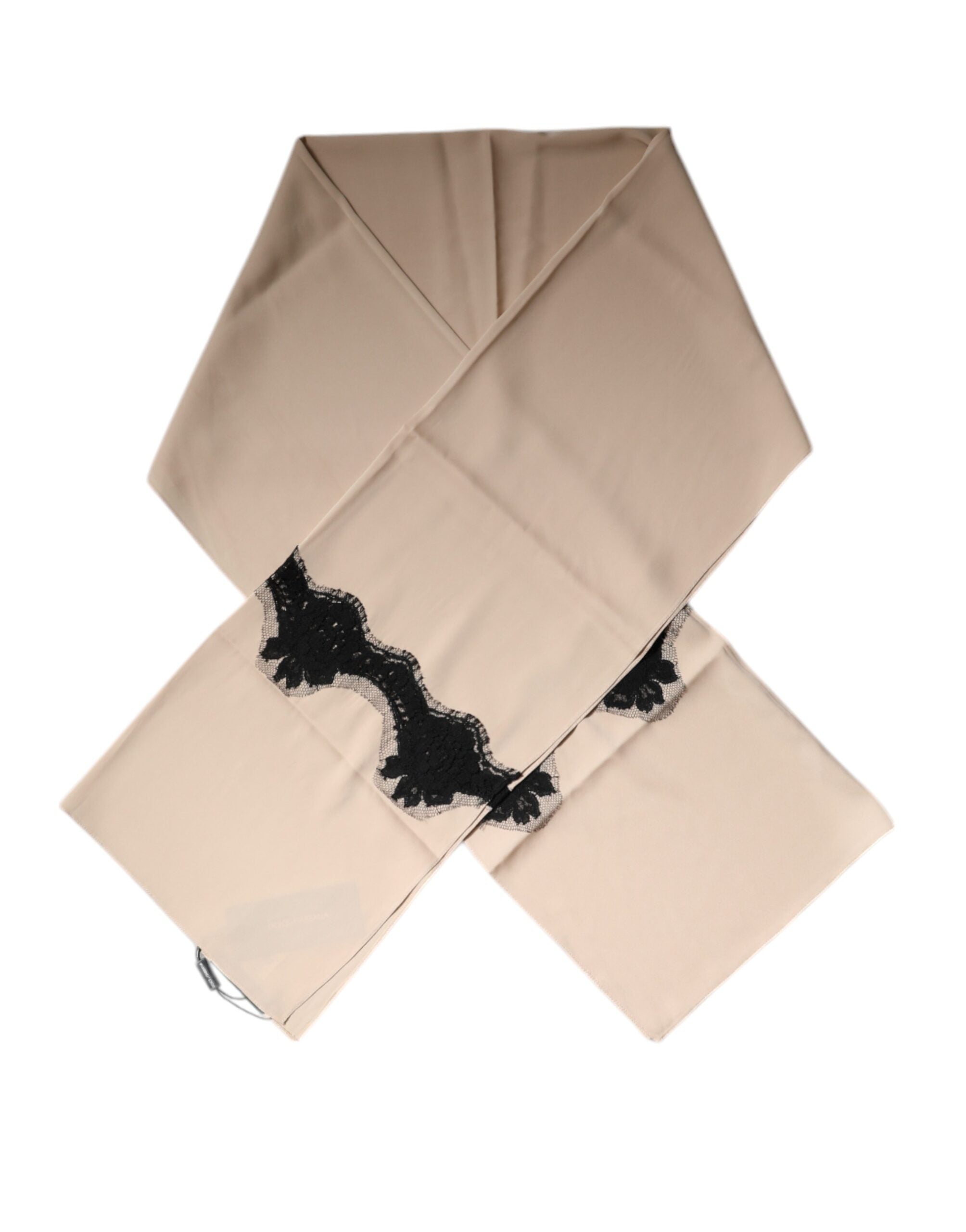 Dolce & Gabbana Beige Floral Lace Trim Silk Neck Wrap Women's Scarf (Pre-Owned)