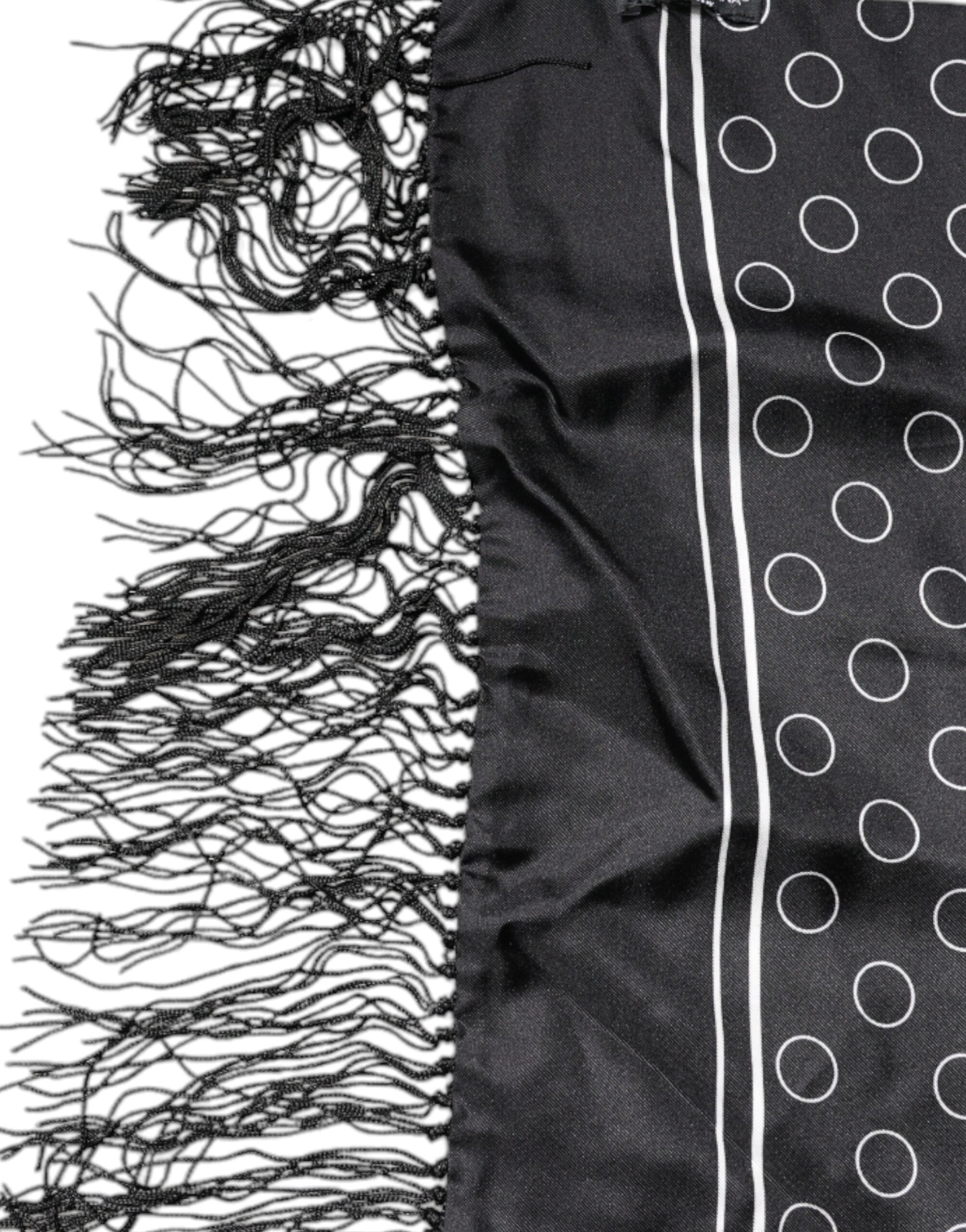 Dolce & Gabbana Black Circles Silk Fringes Shawl Wrap Men's Scarf (Pre-Owned)