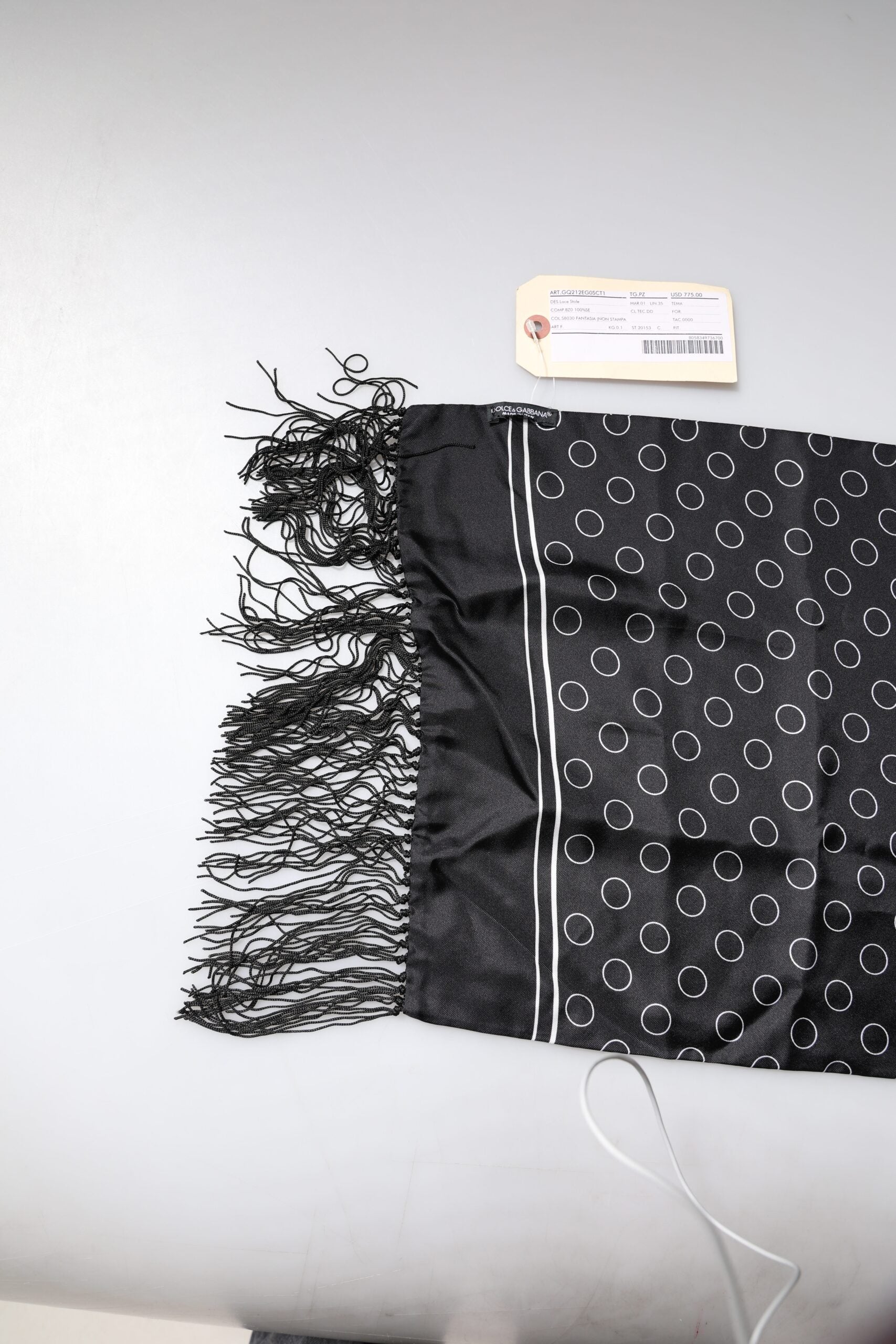 Dolce & Gabbana Black Circles Silk Fringes Shawl Wrap Men's Scarf (Pre-Owned)