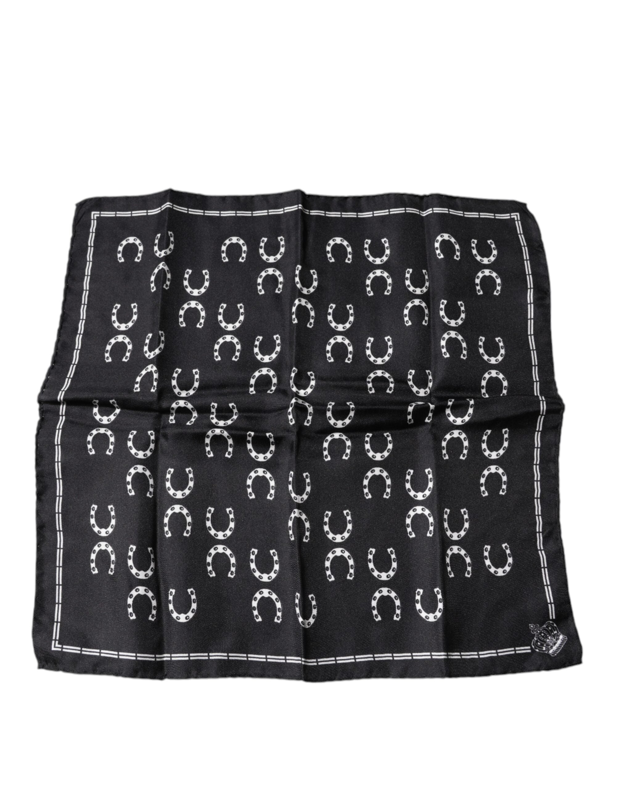 Dolce & Gabbana Black Horseshoe Silk Square Handkerchief Men's Scarf