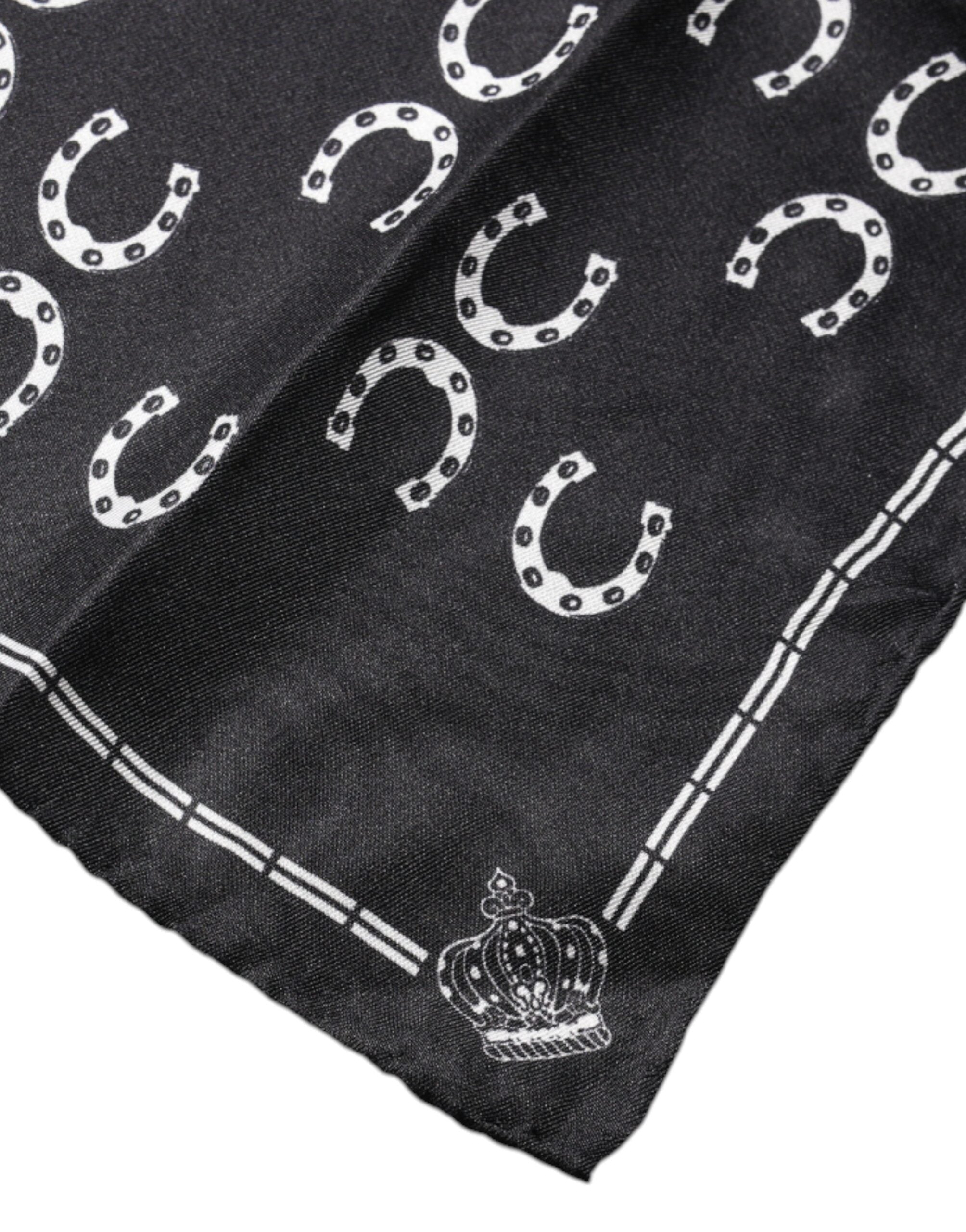 Dolce & Gabbana Black Horseshoe Silk Square Handkerchief Men's Scarf