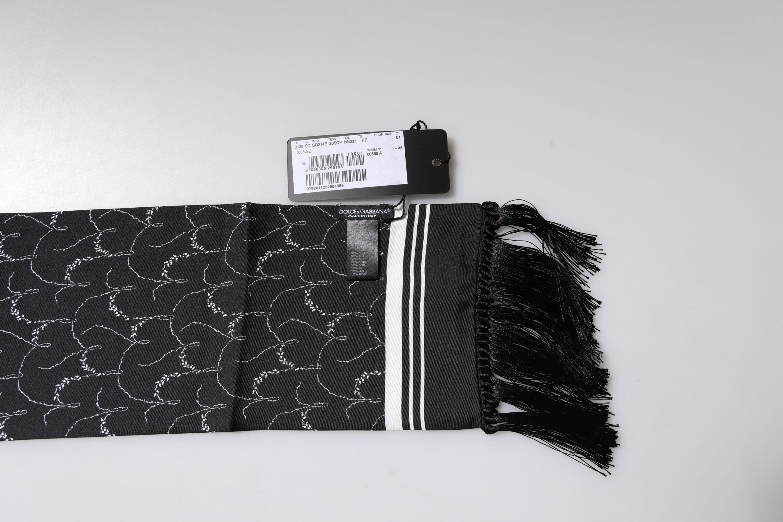Dolce & Gabbana Black Patterned Skinny Fringes Shawl Men's Scarf