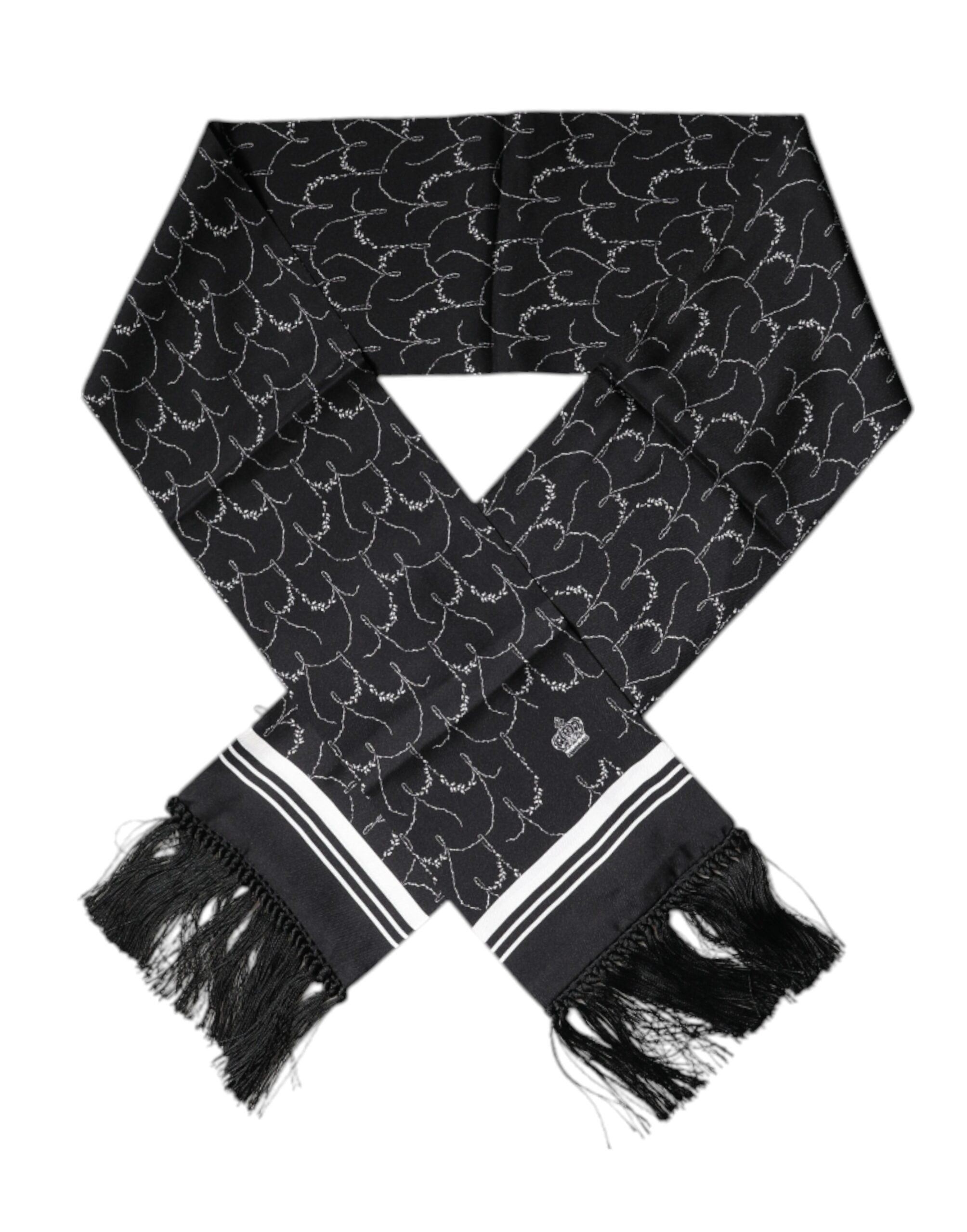 Dolce & Gabbana Black Patterned Skinny Fringes Shawl Men's Scarf