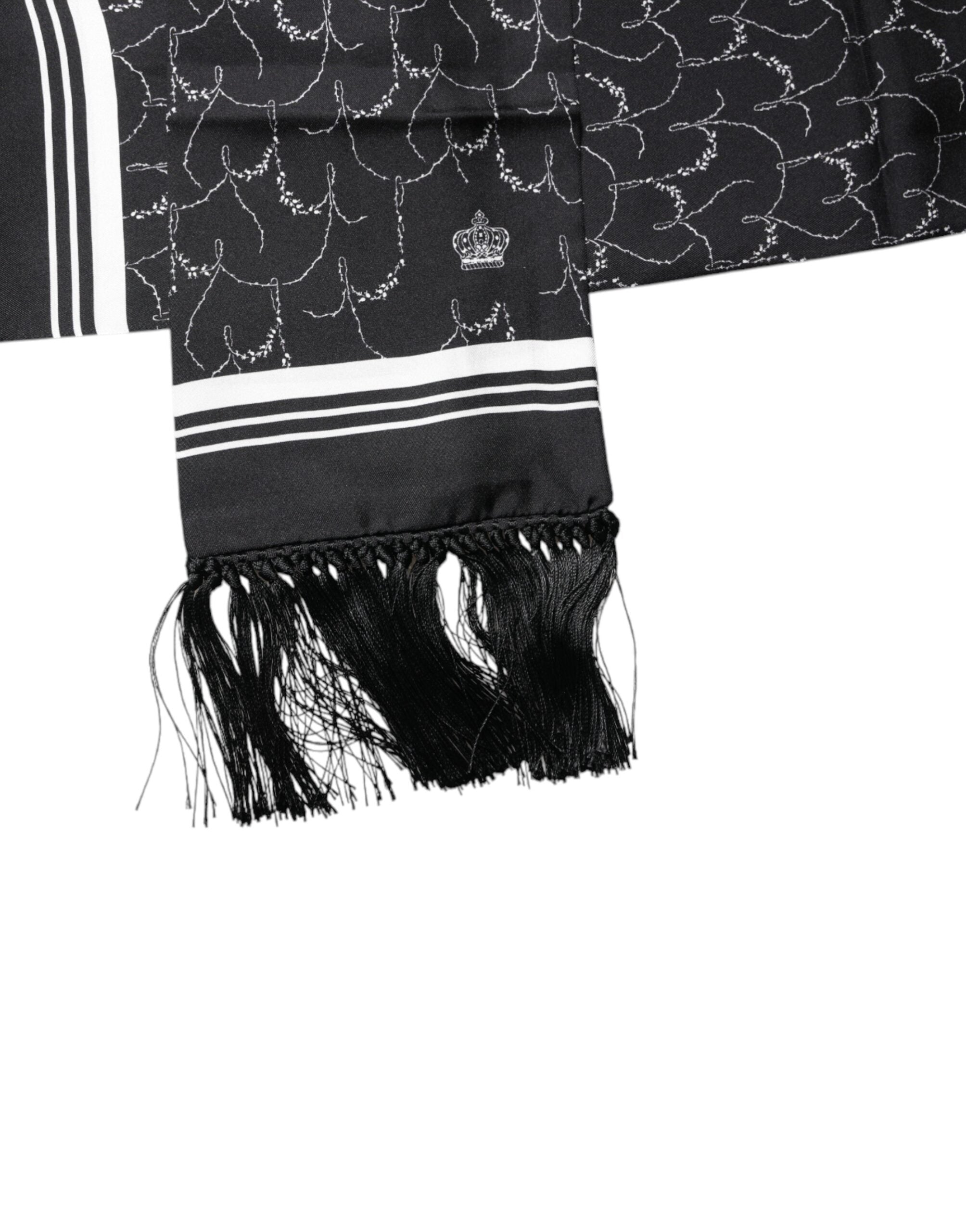 Dolce & Gabbana Black Patterned Skinny Fringes Shawl Men's Scarf