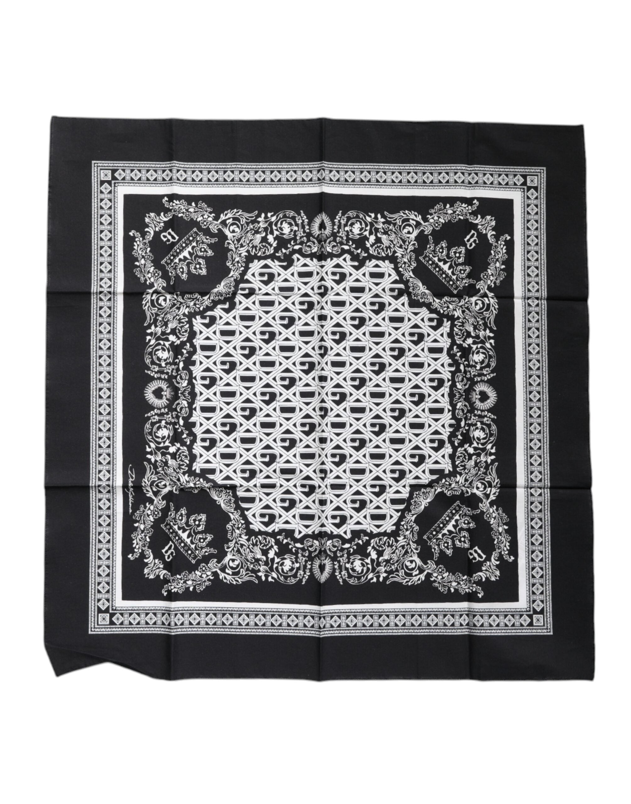 Dolce & Gabbana Black Logo Monogram Cotton Handkerchief Men's Scarf (Pre-Owned)