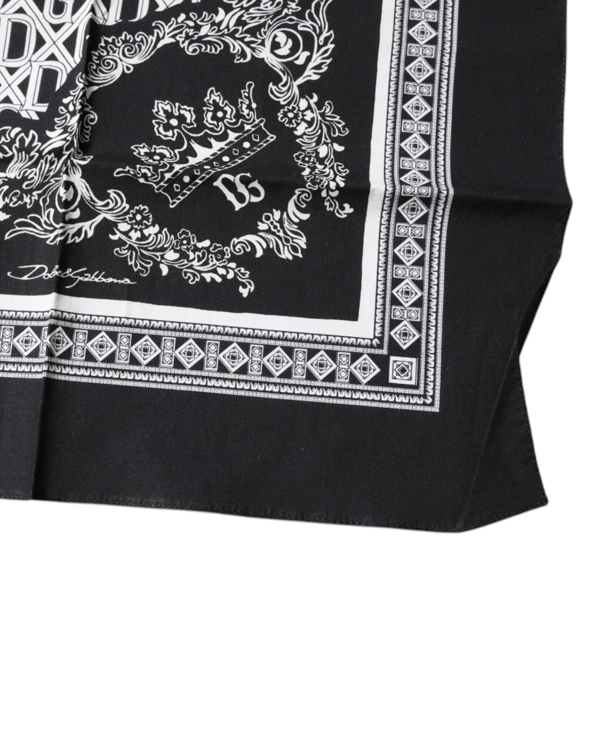 Dolce & Gabbana Black Logo Monogram Cotton Handkerchief Men's Scarf (Pre-Owned)