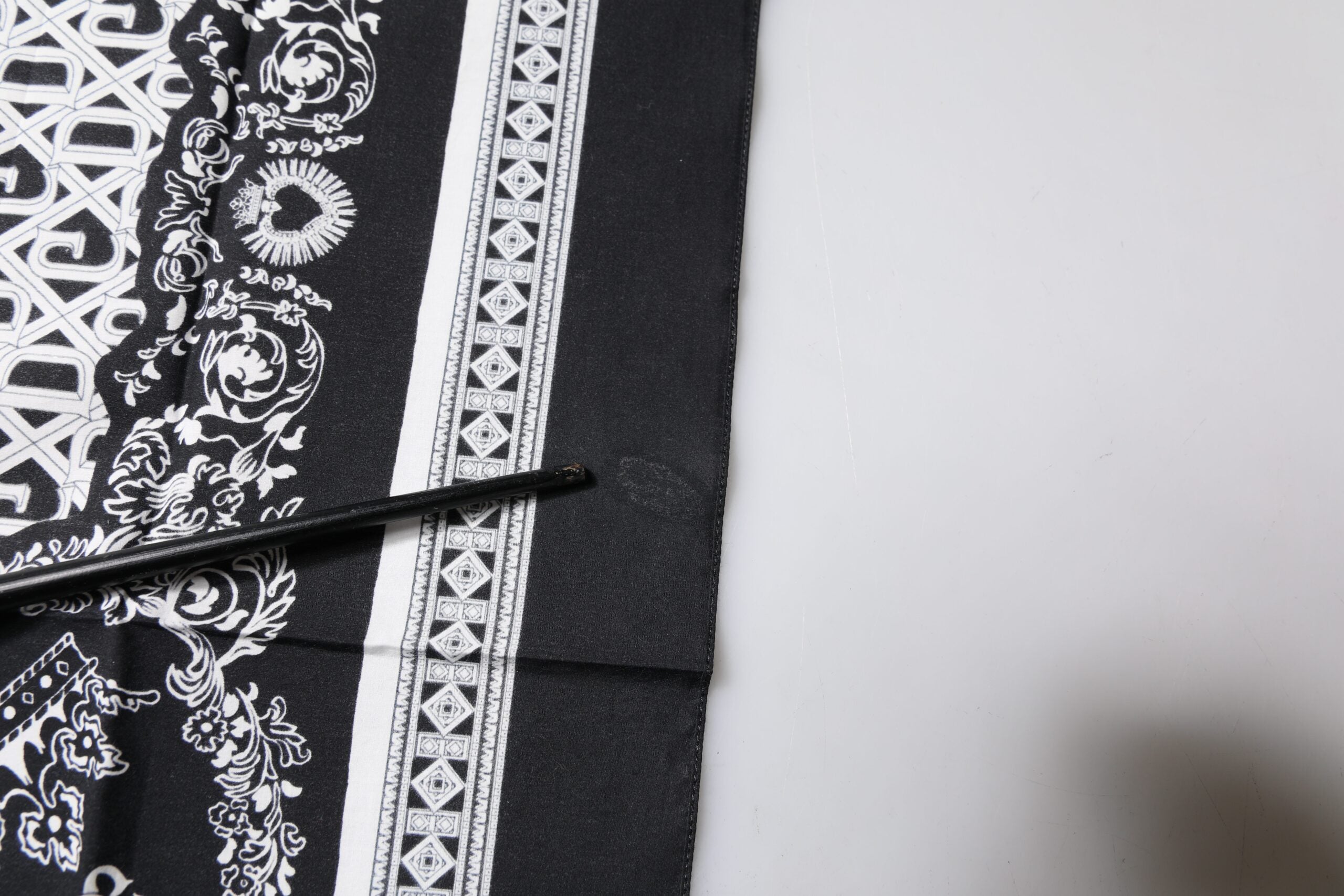 Dolce & Gabbana Black Logo Monogram Cotton Handkerchief Men's Scarf (Pre-Owned)
