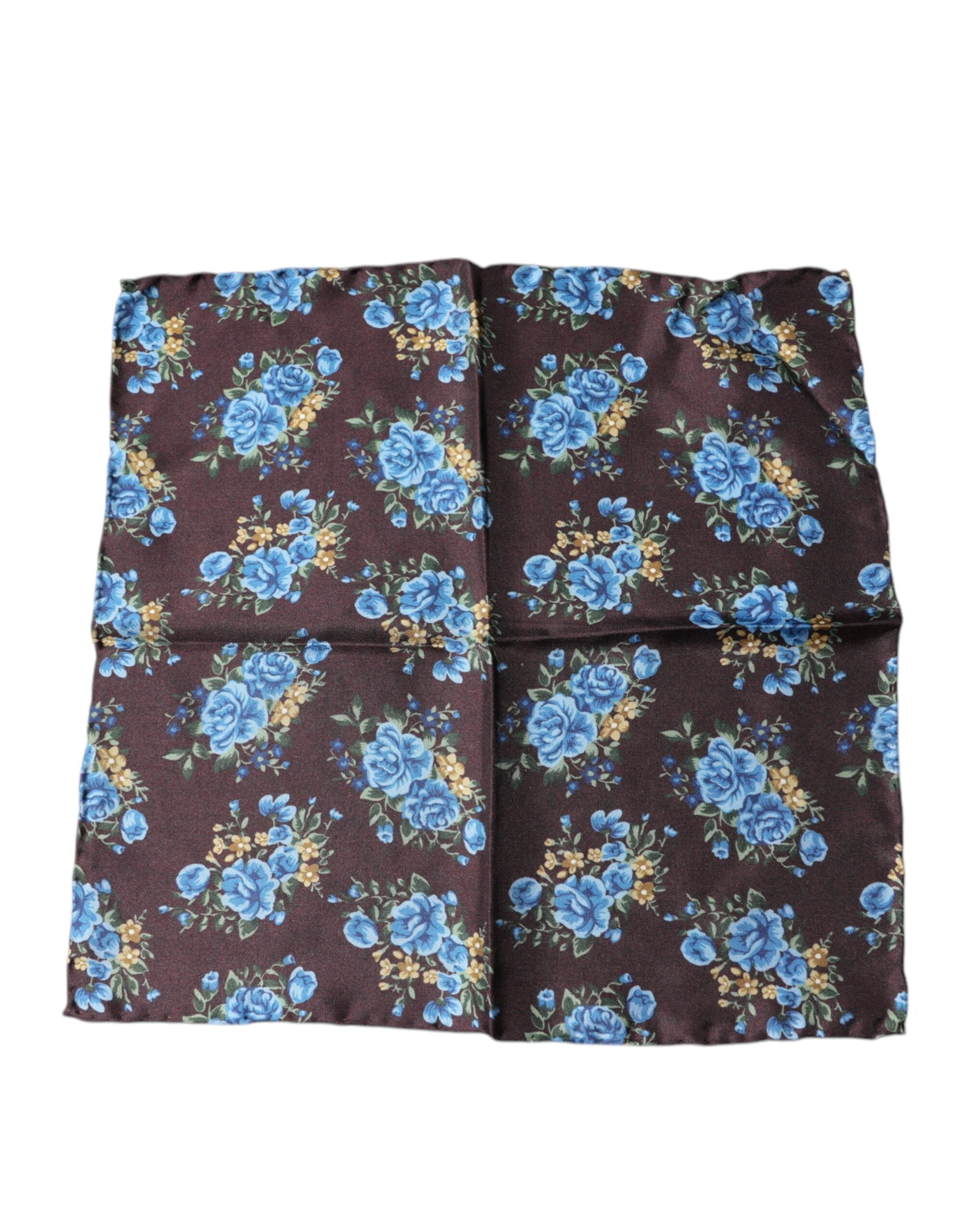 Dolce & Gabbana Brown Floral Fantasy Silk Handkerchief Women's Scarf
