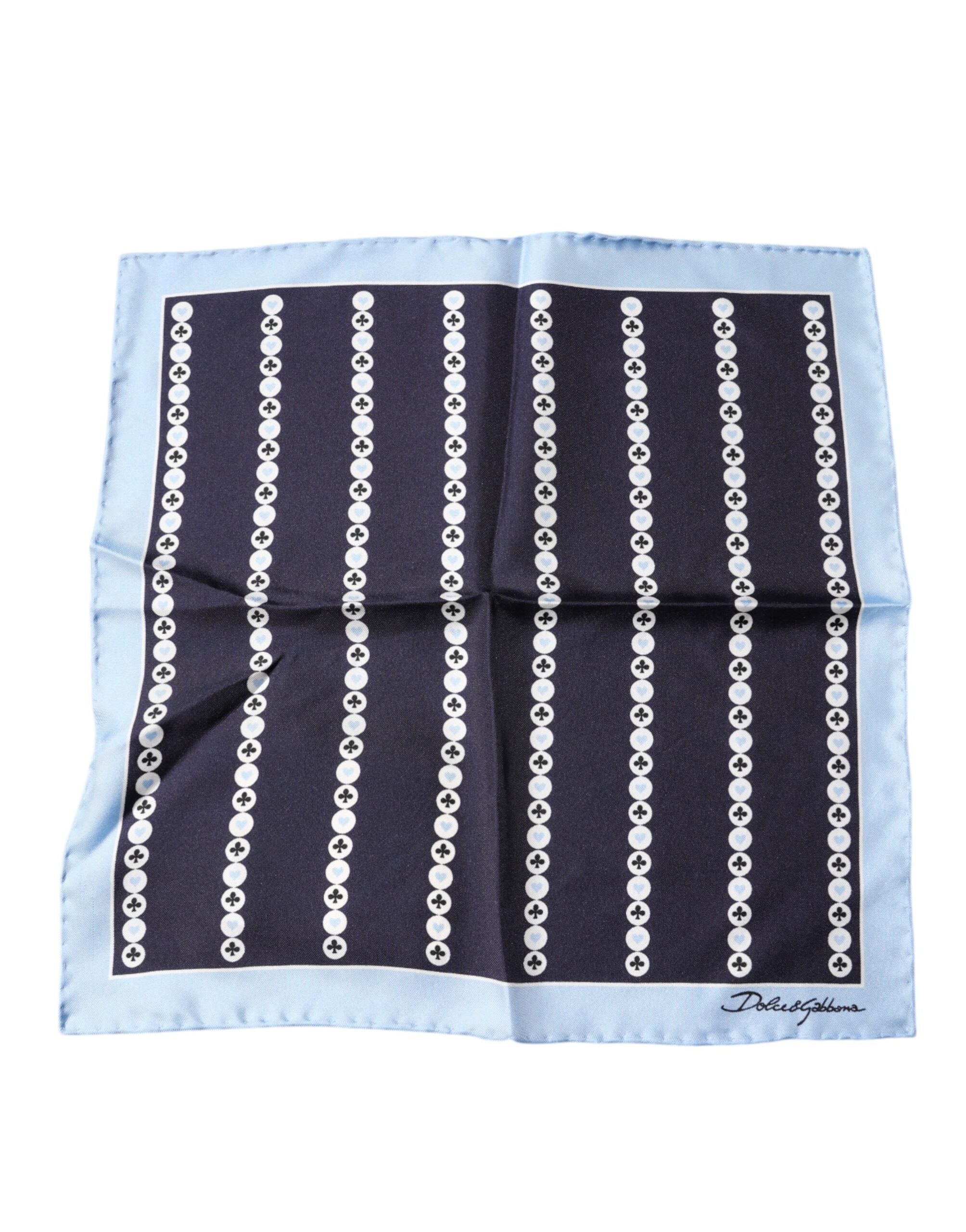 Dolce & Gabbana Blue Heart Spade Silk Handkerchief Women's Scarf
