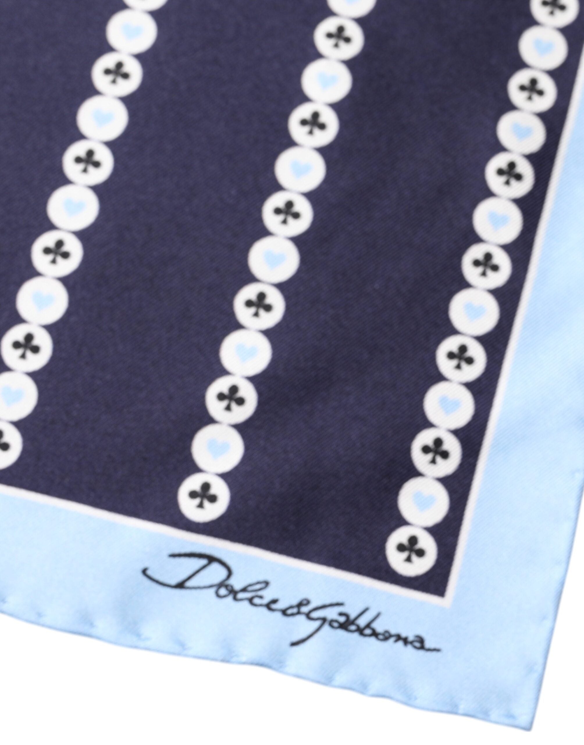 Dolce & Gabbana Blue Heart Spade Silk Handkerchief Women's Scarf