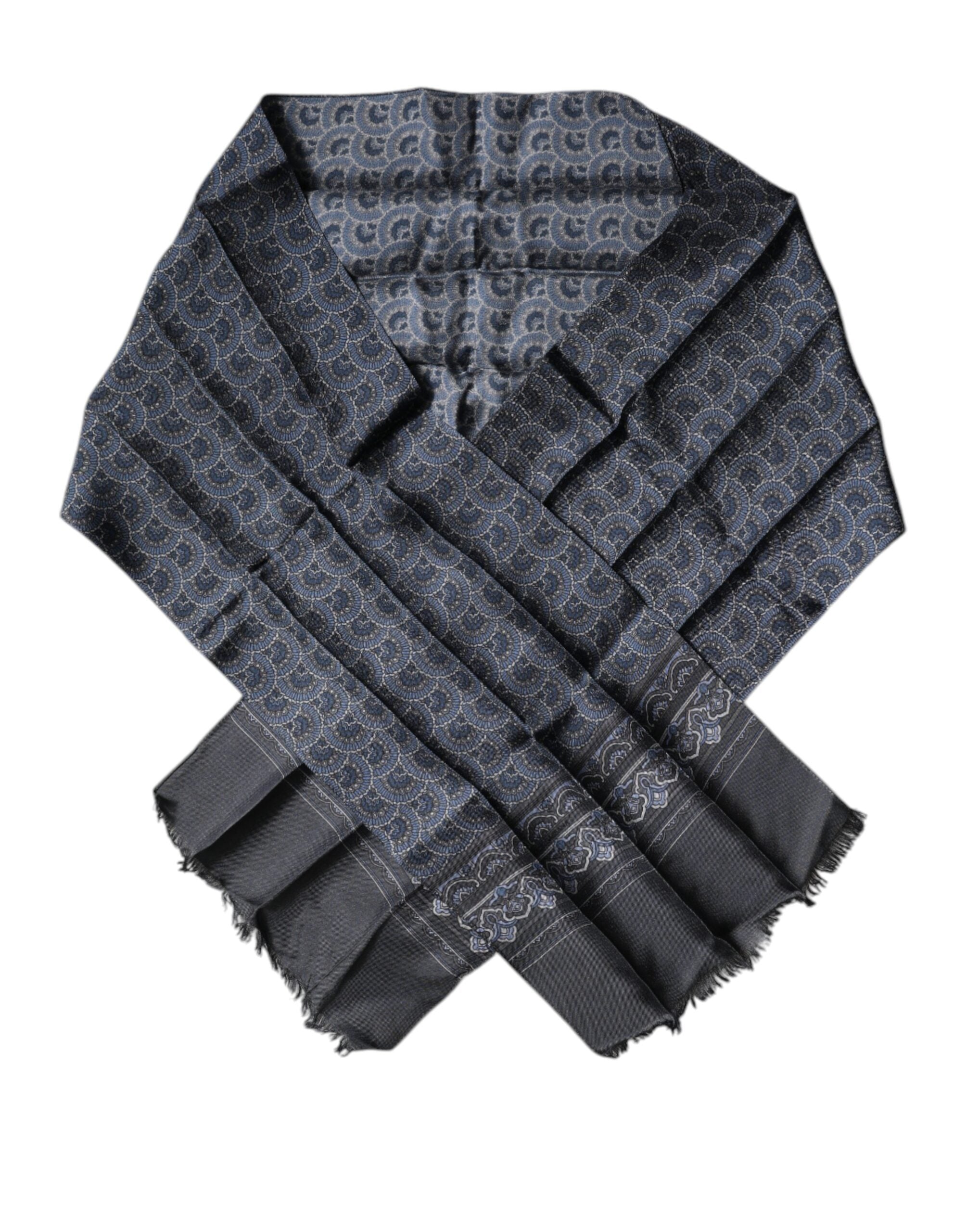 Dolce & Gabbana Dark Blue Fantasy Silk Neck Wrap Shawl Men's Scarf