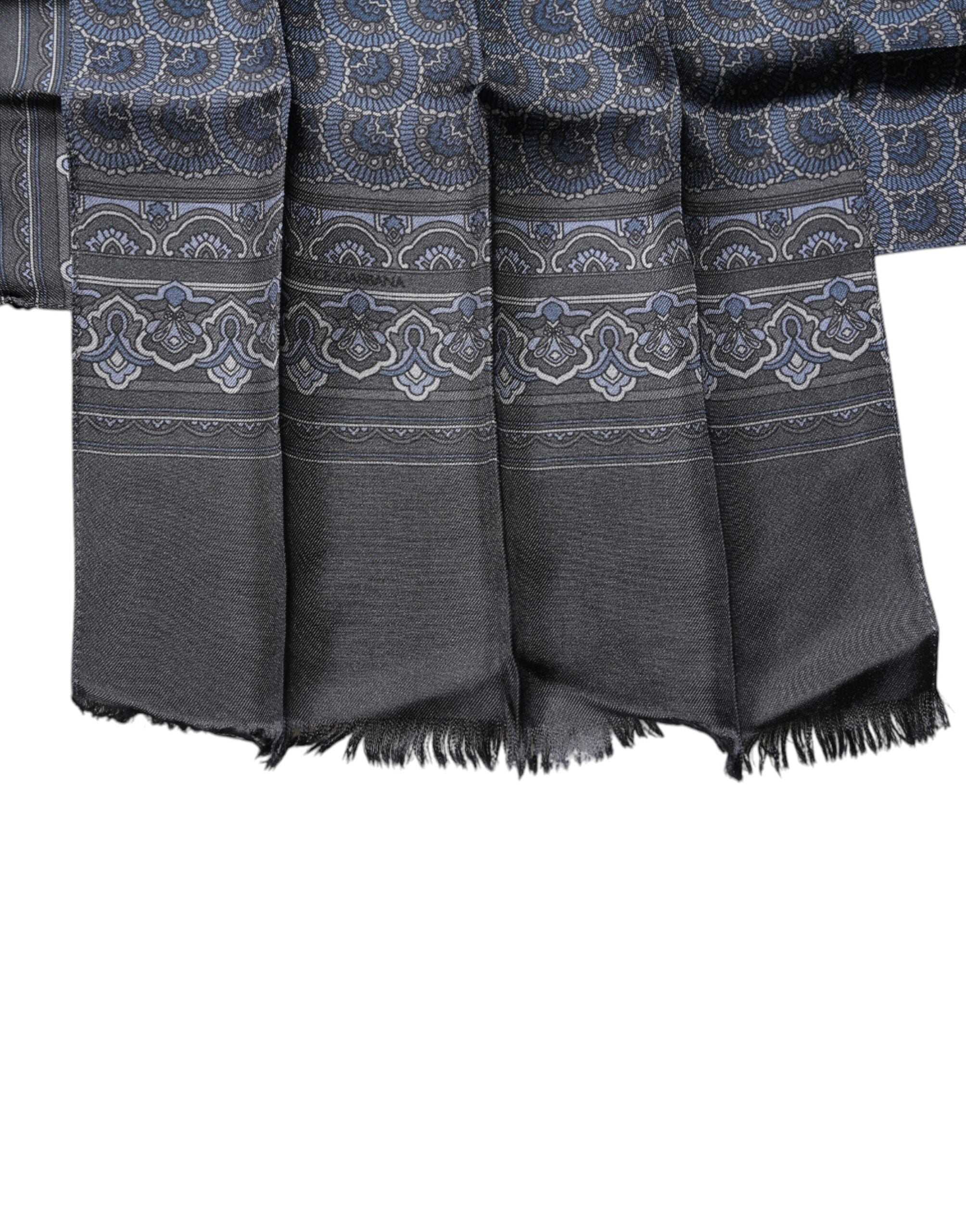 Dolce & Gabbana Dark Blue Fantasy Silk Neck Wrap Shawl Men's Scarf