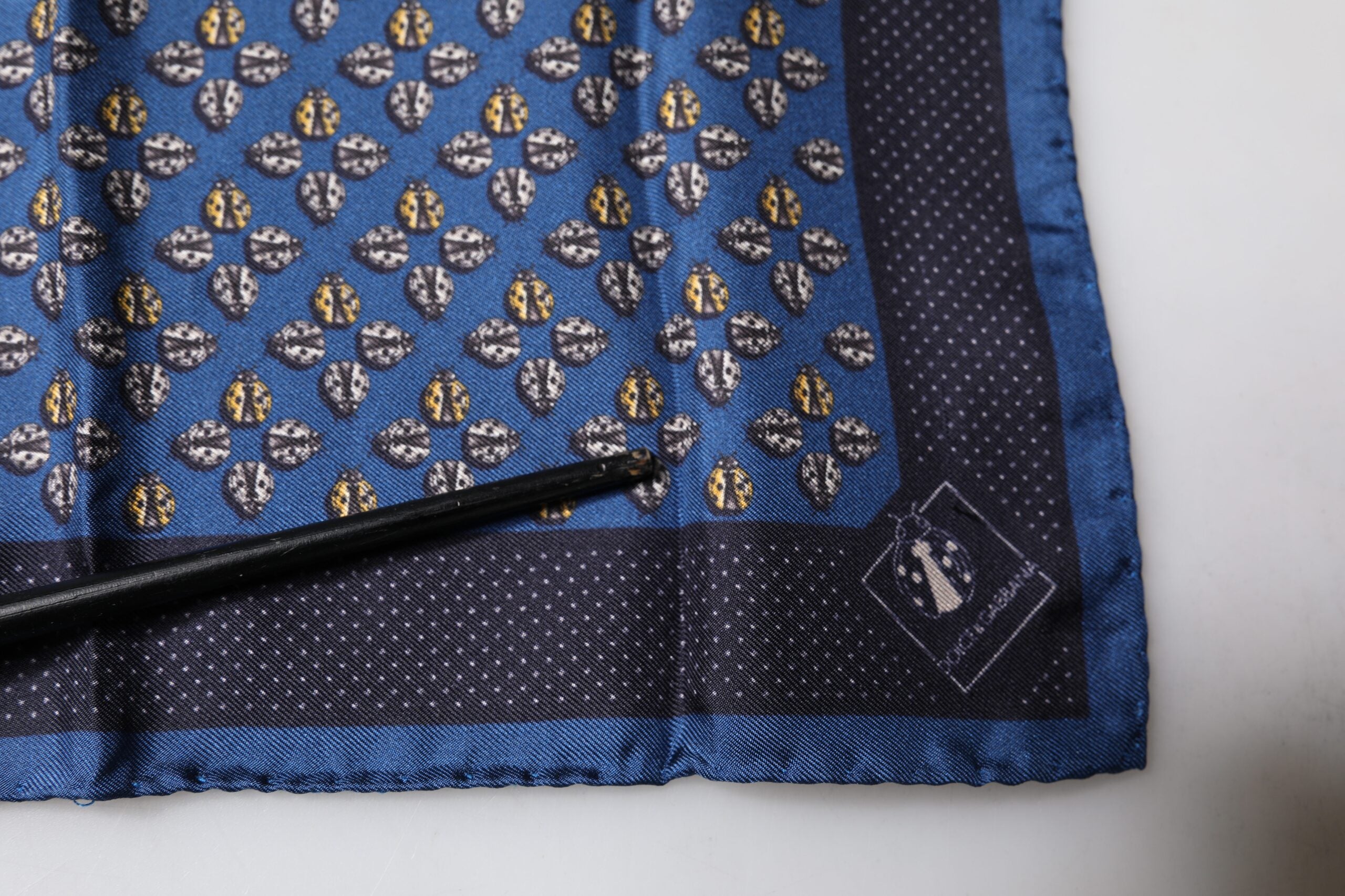 Dolce & Gabbana Blue Lady Bug Silk Square Handkerchief Men's Scarf (Pre-Owned)
