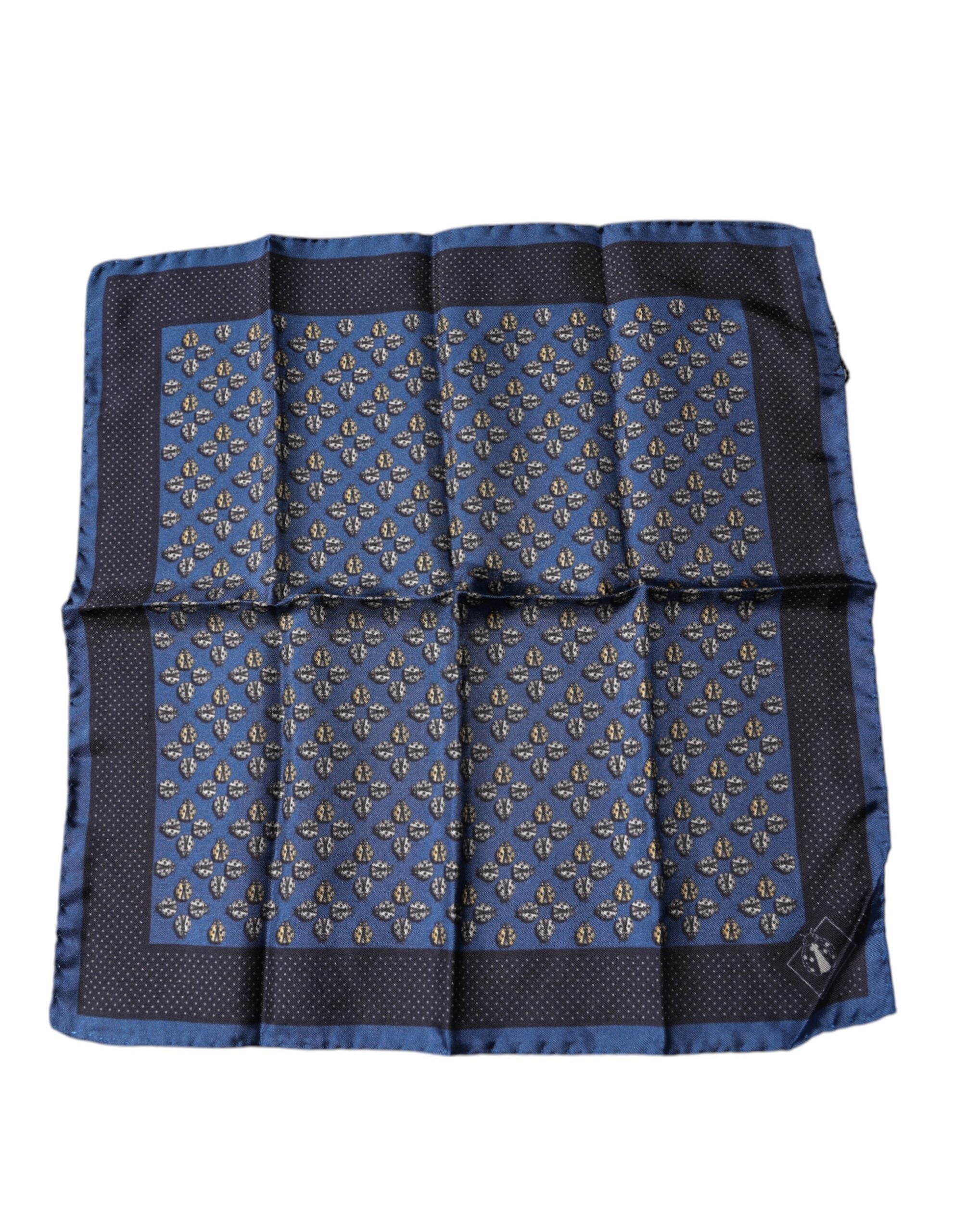 Dolce & Gabbana Blue Lady Bug Silk Square Handkerchief Men's Scarf