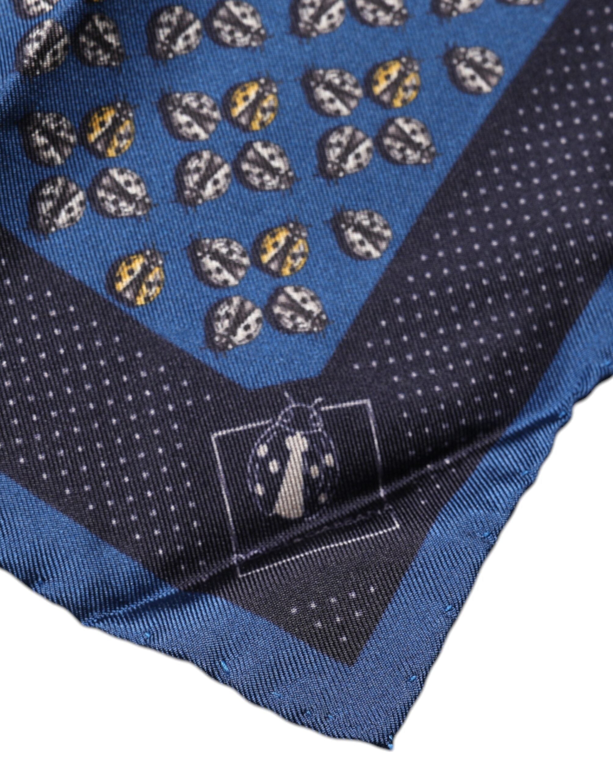 Dolce & Gabbana Blue Lady Bug Silk Square Handkerchief Men's Scarf
