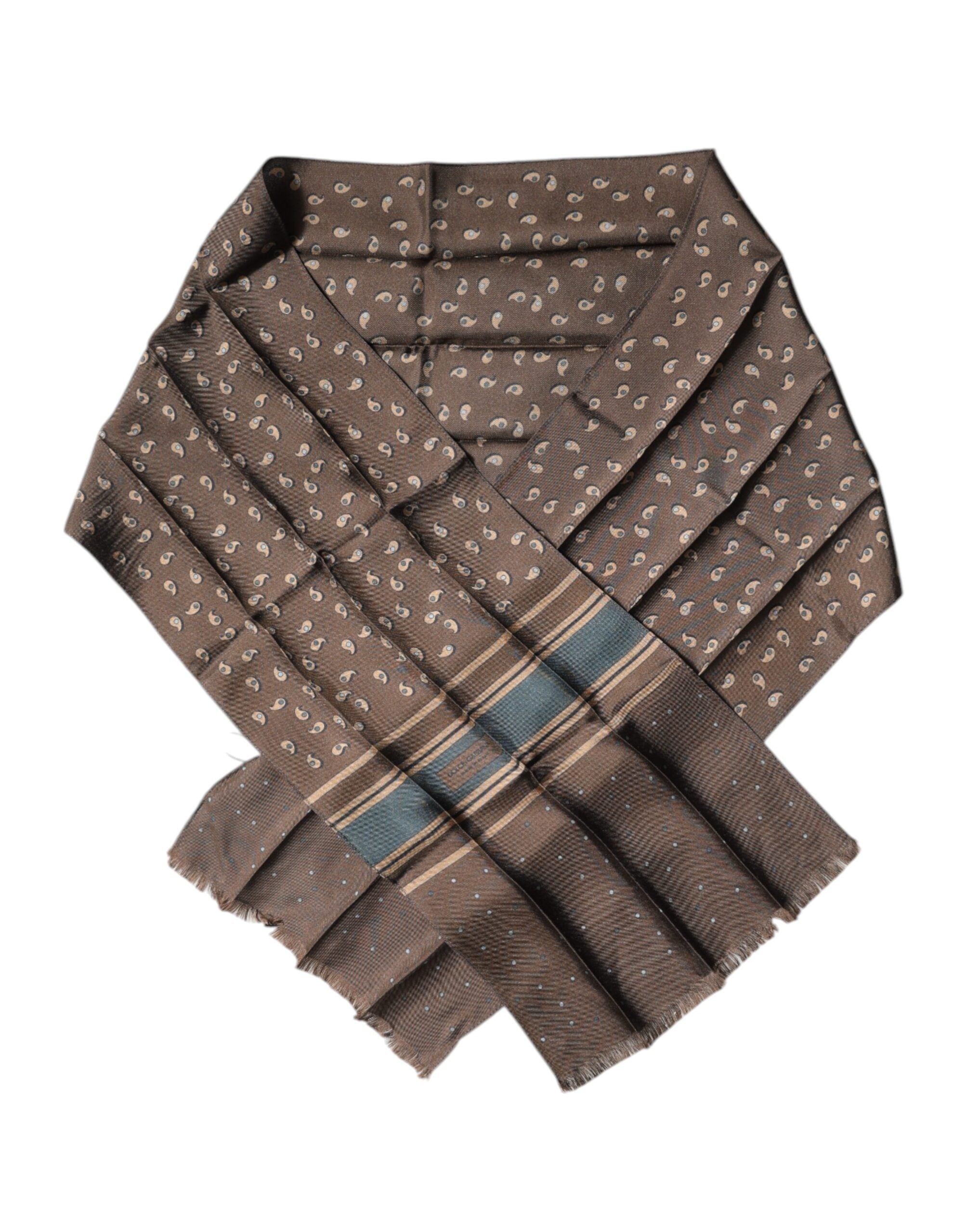 Dolce & Gabbana Brown Fantasy Silk Neck Wrap Shawl Men's Scarf