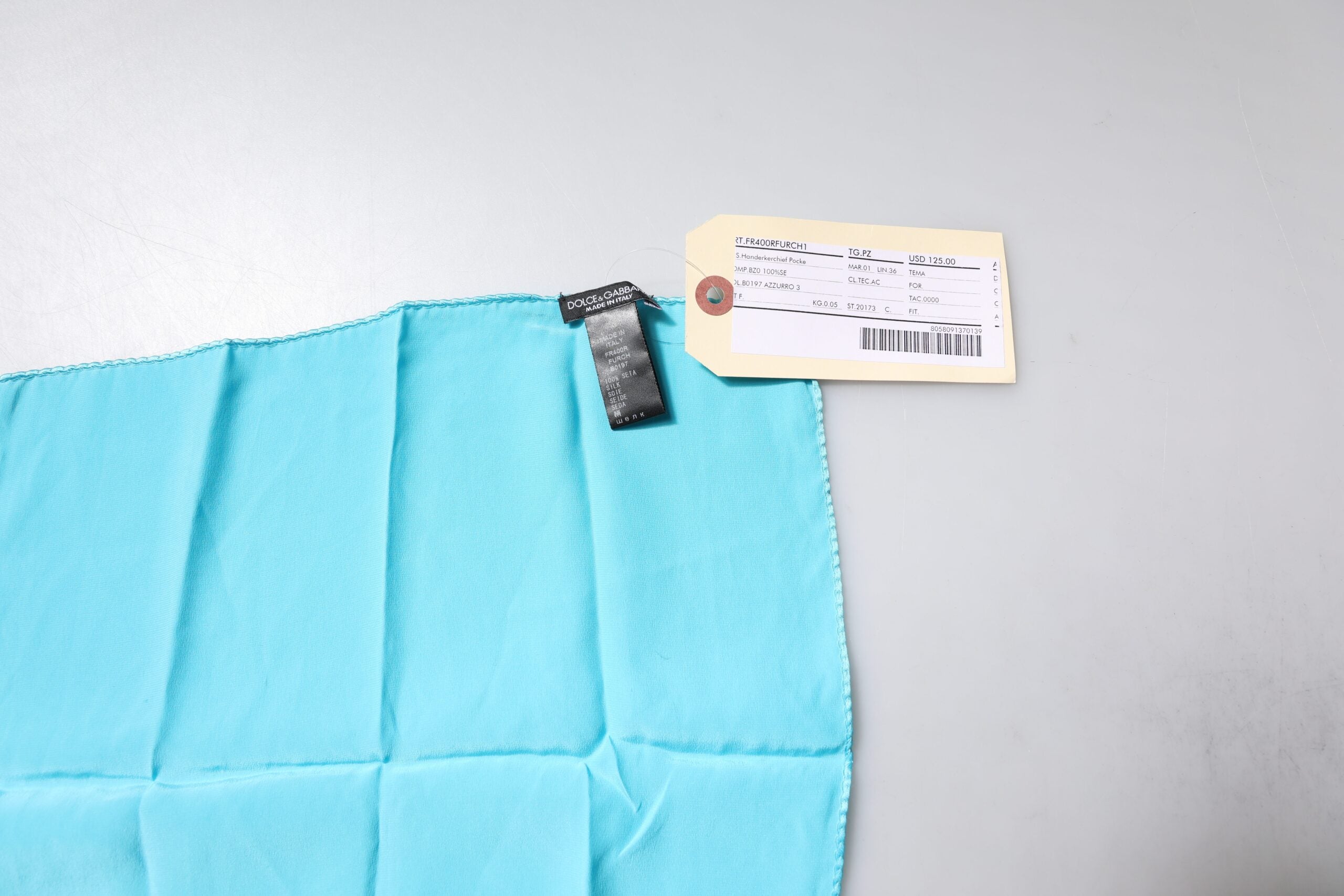 Dolce & Gabbana Light Blue Satin Silk Square Handkerchief Men's Scarf (Pre-Owned)