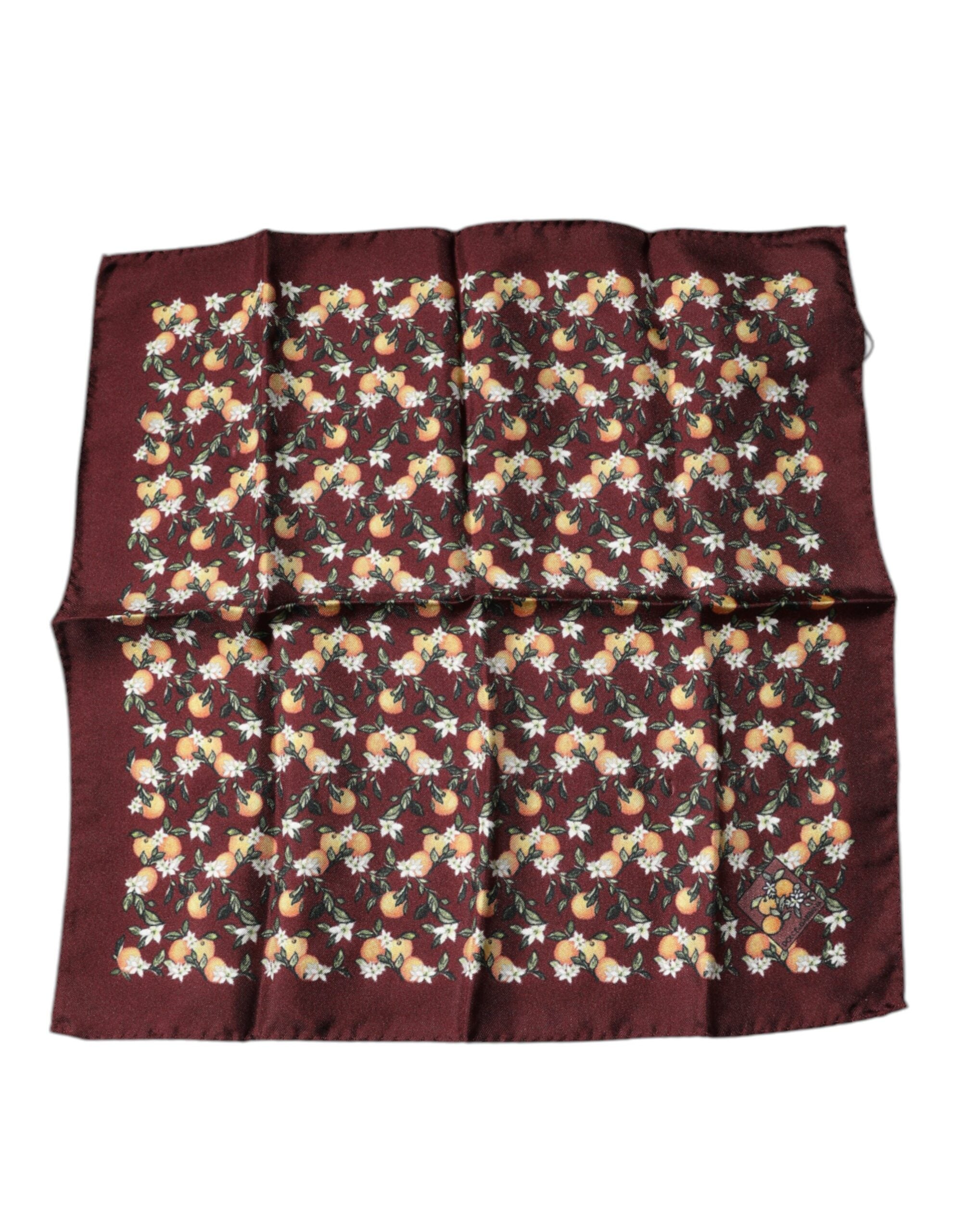Dolce & Gabbana Maroon Oranges Silk Square Handkerchief Men's Scarf