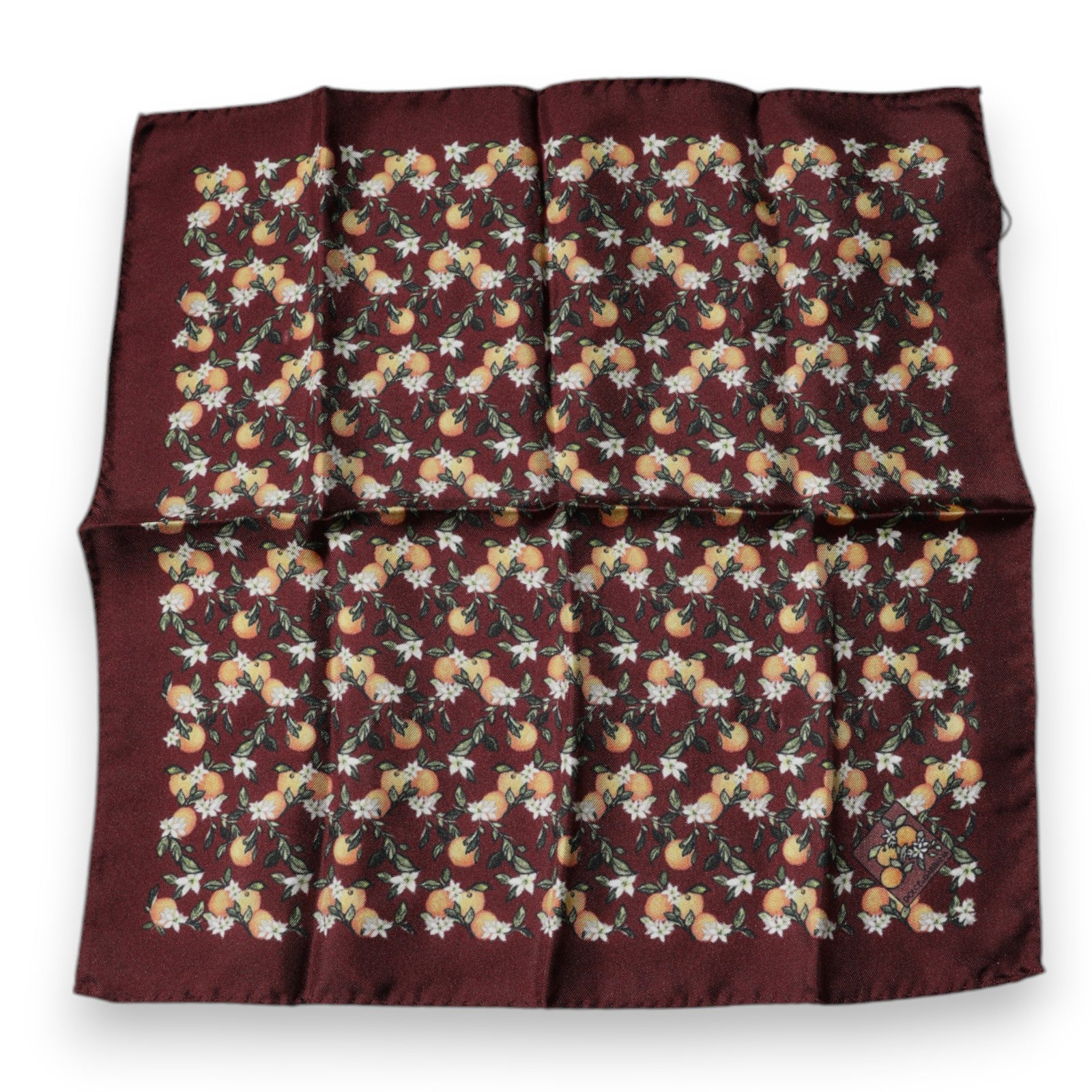 Dolce & Gabbana Maroon Oranges Silk Square Handkerchief Men's Scarf