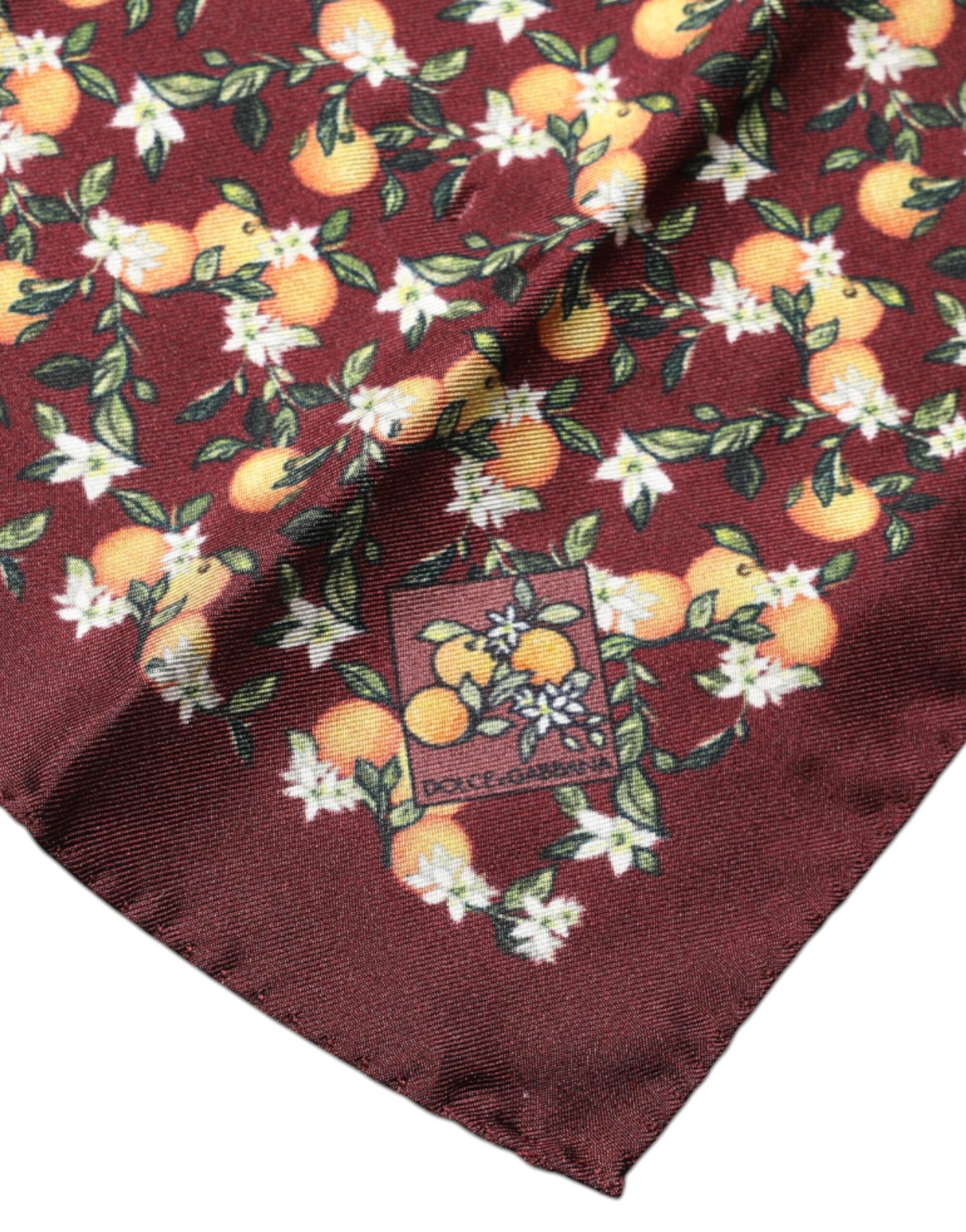 Dolce & Gabbana Maroon Oranges Silk Square Handkerchief Men's Scarf