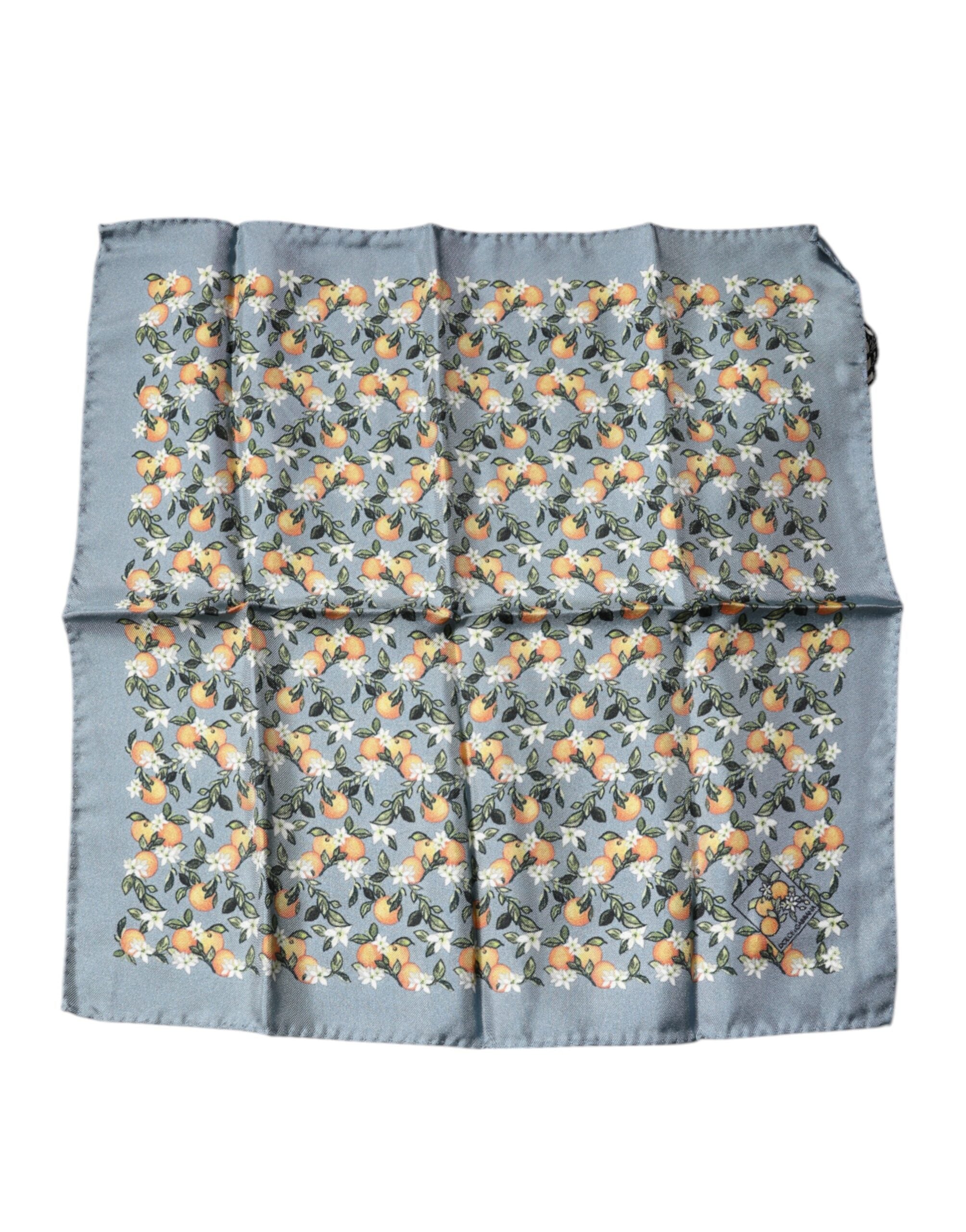 Dolce & Gabbana Gray Oranges Silk Square Handkerchief Men's Scarf